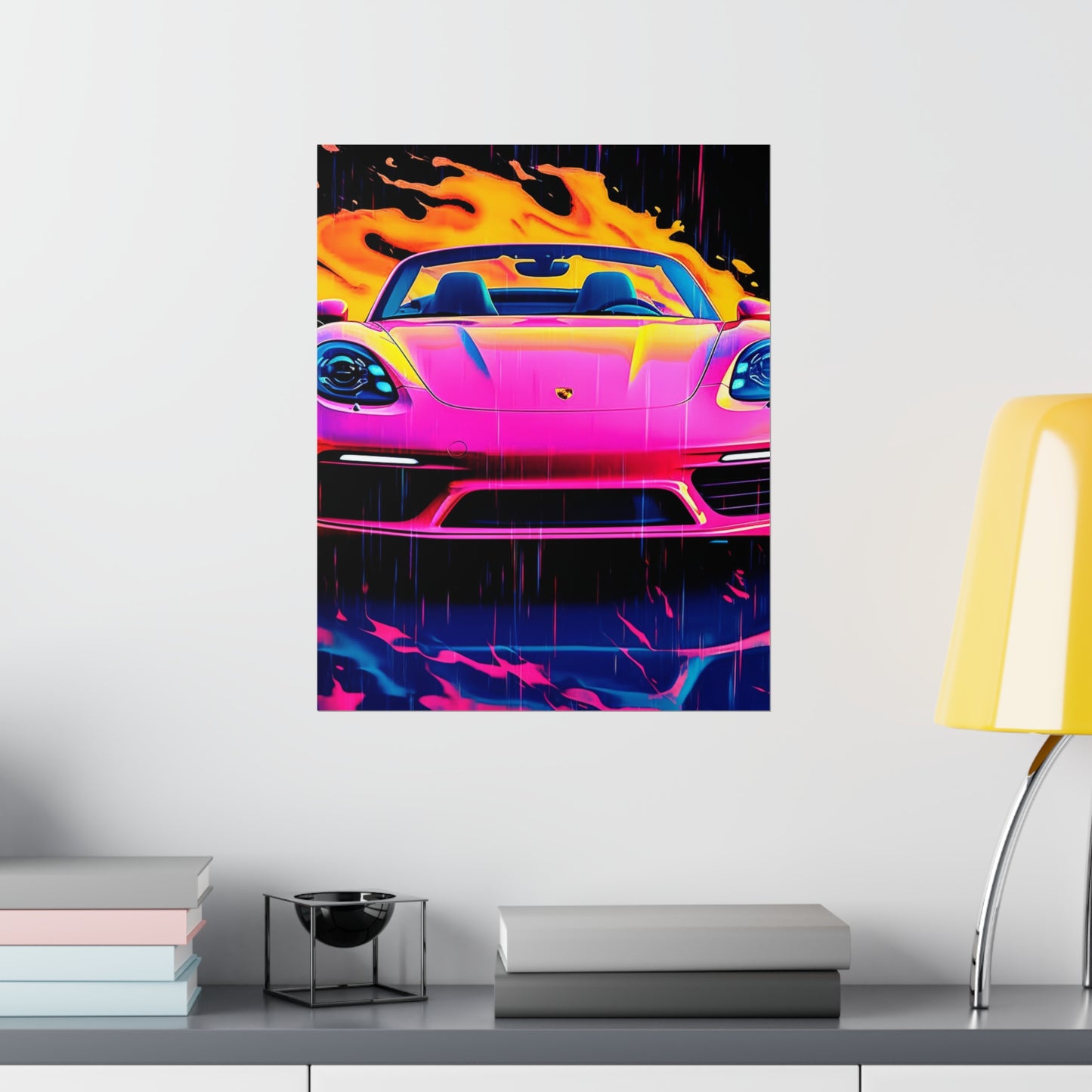 Premium Matte Vertical Posters Pink Porsche water fusion 1