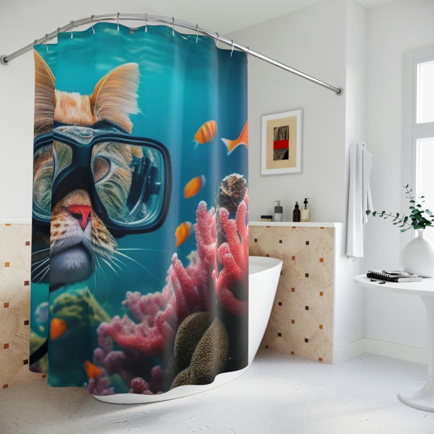 Polyester Shower Curtain scuba cat 4
