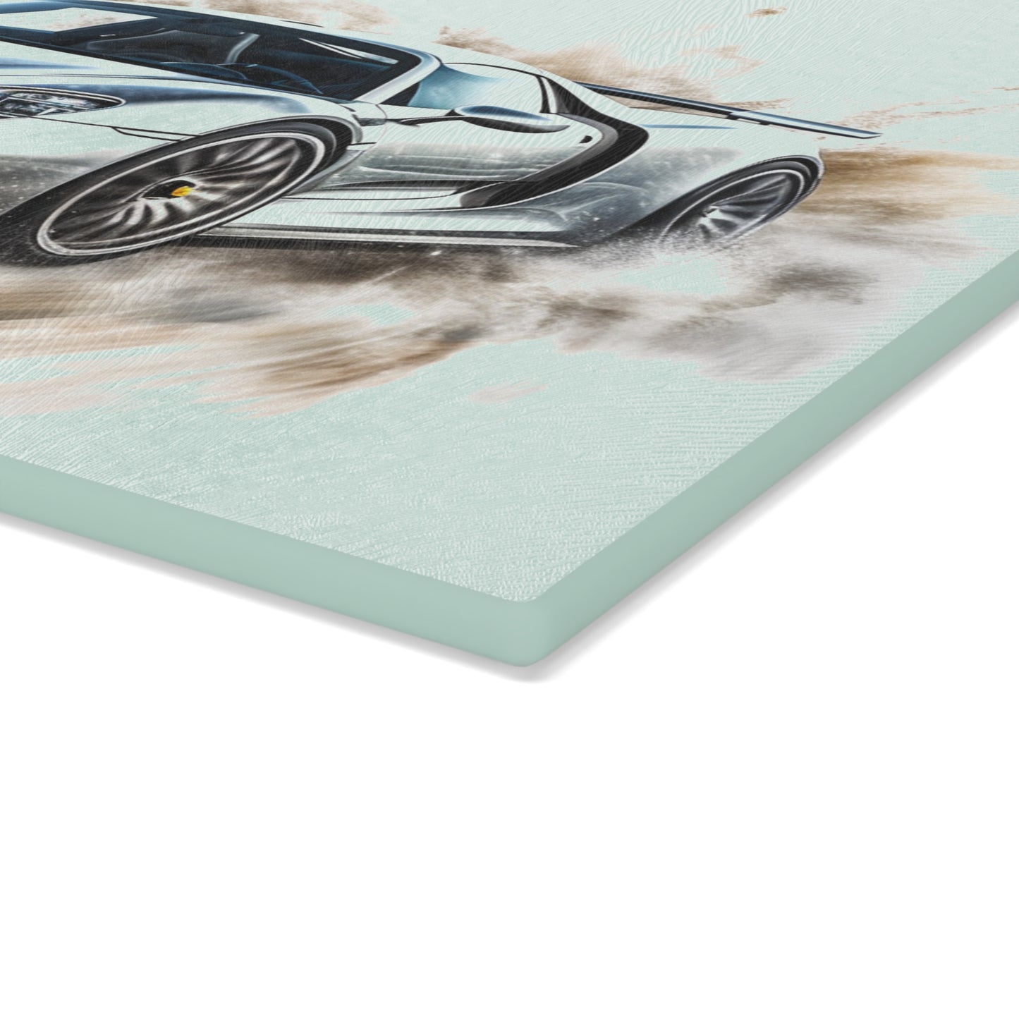 Glass Cutting Board 918 Spyder white background driving fast with water splashing 2