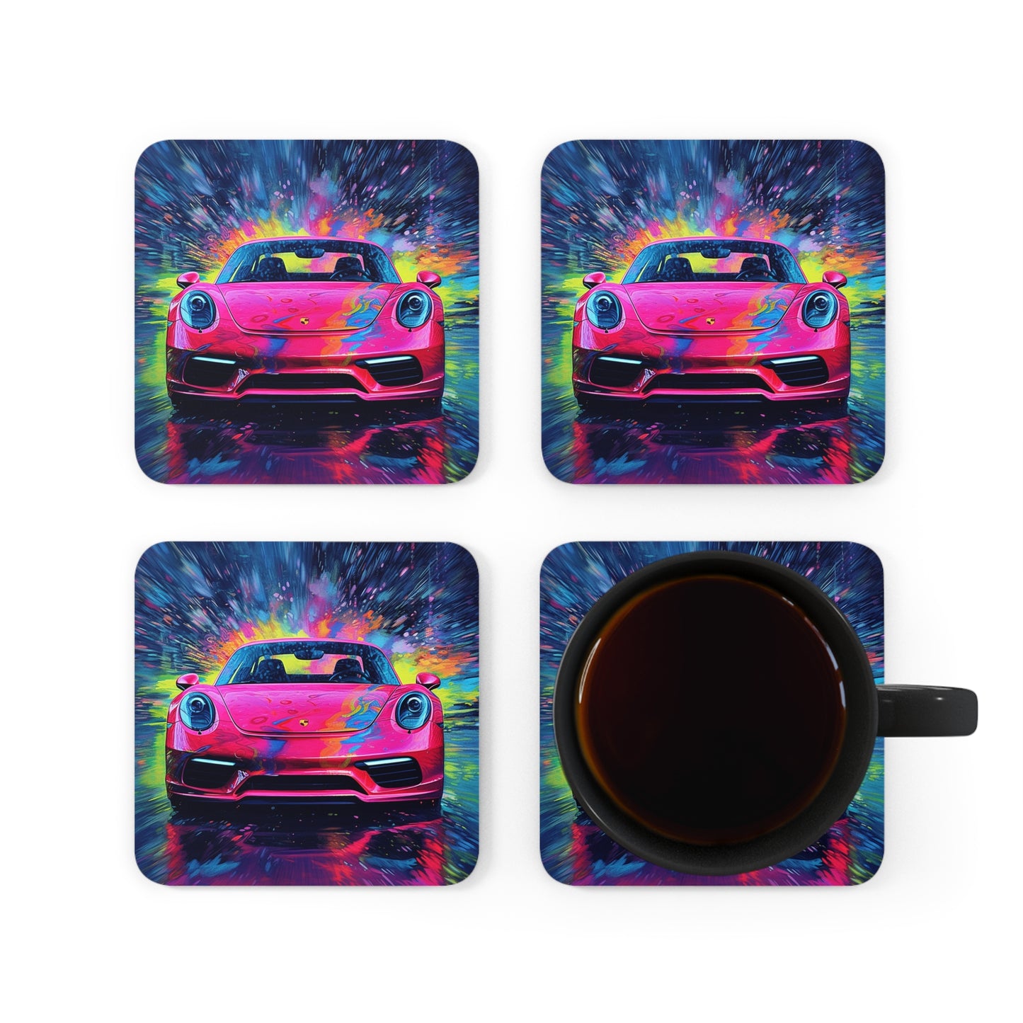 Corkwood Coaster Set Pink Porsche water fusion 3
