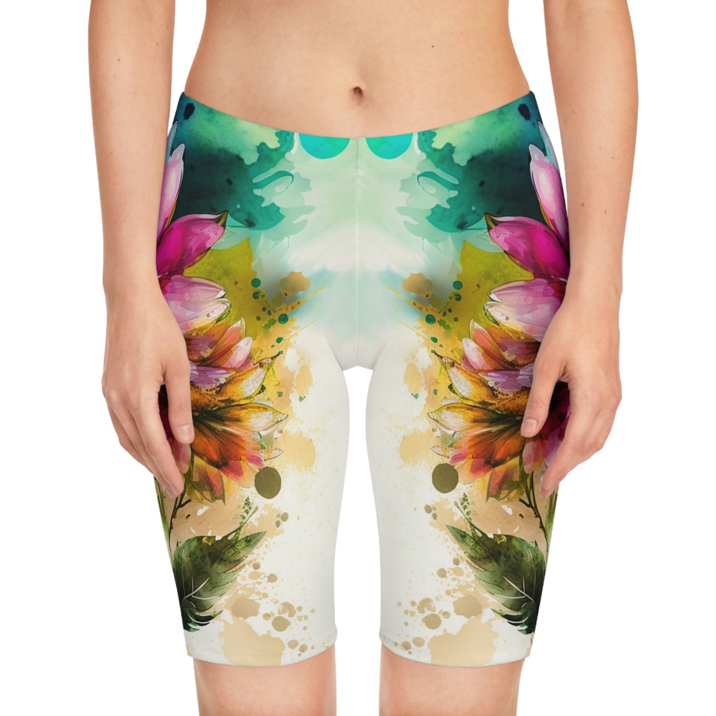 Women's Bike Shorts (AOP) Bright Spring Flower 1