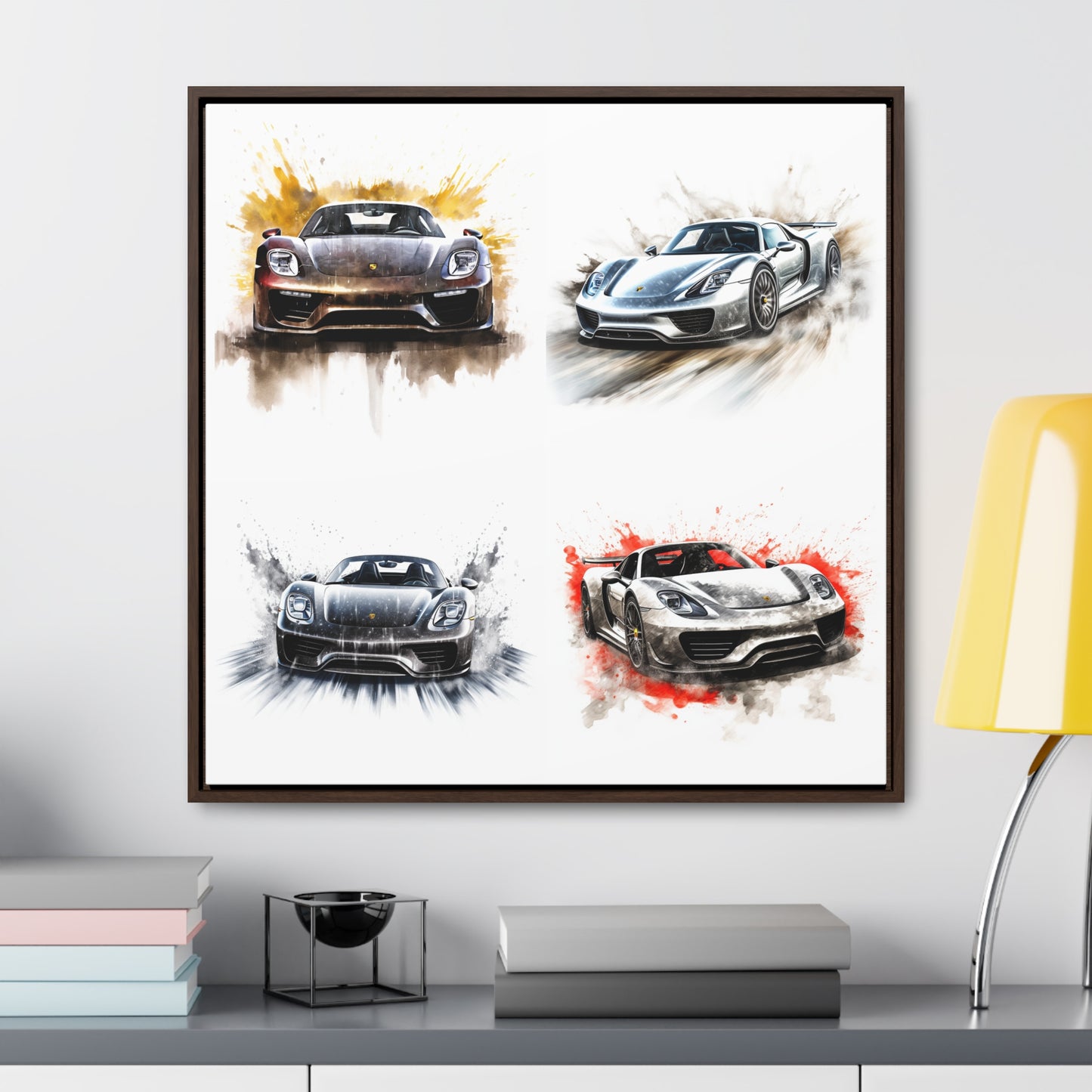 Gallery Canvas Wraps, Square Frame 918 Spyder white background driving fast with water splashing 5