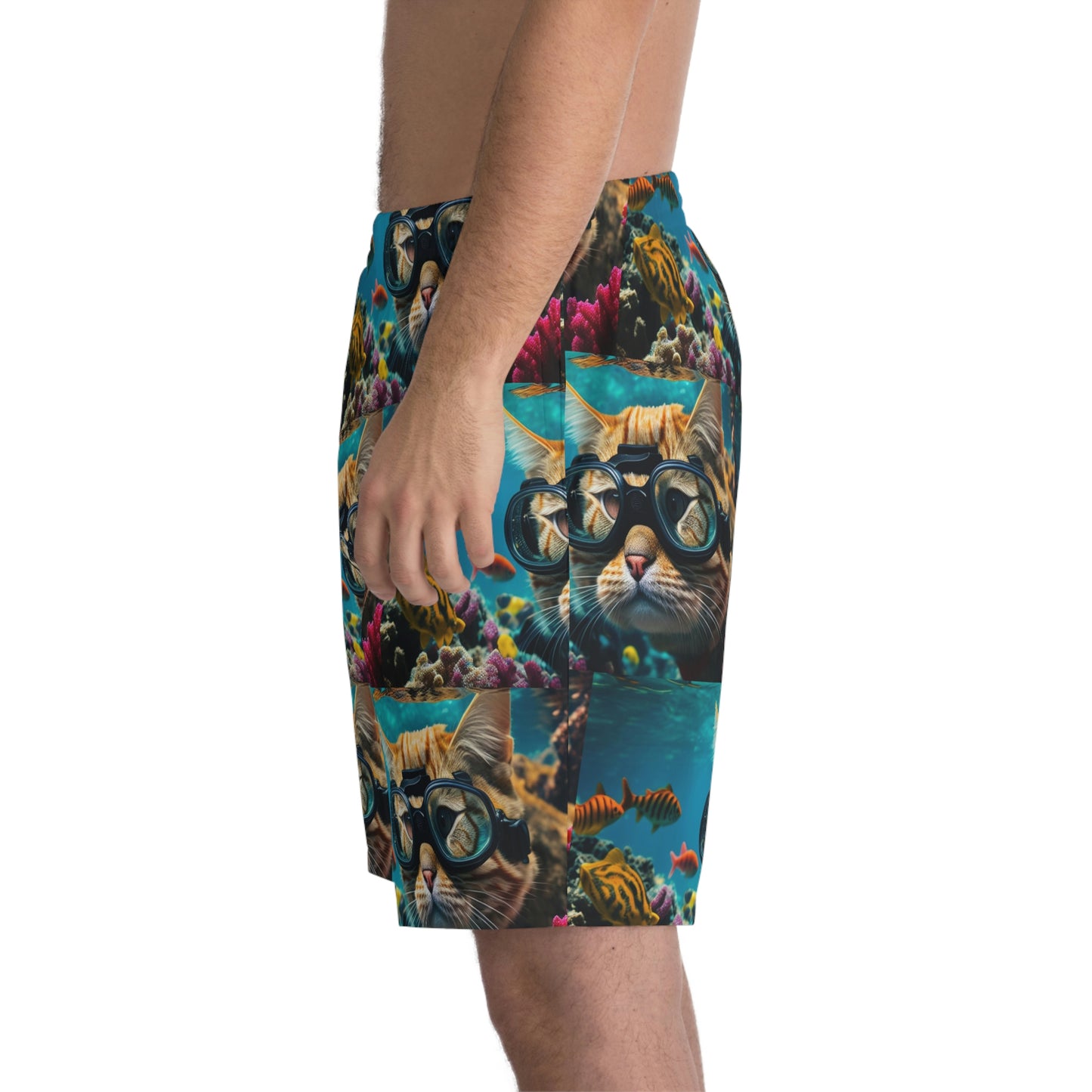 Men's Elastic Beach Shorts (AOP) scuba cat 3