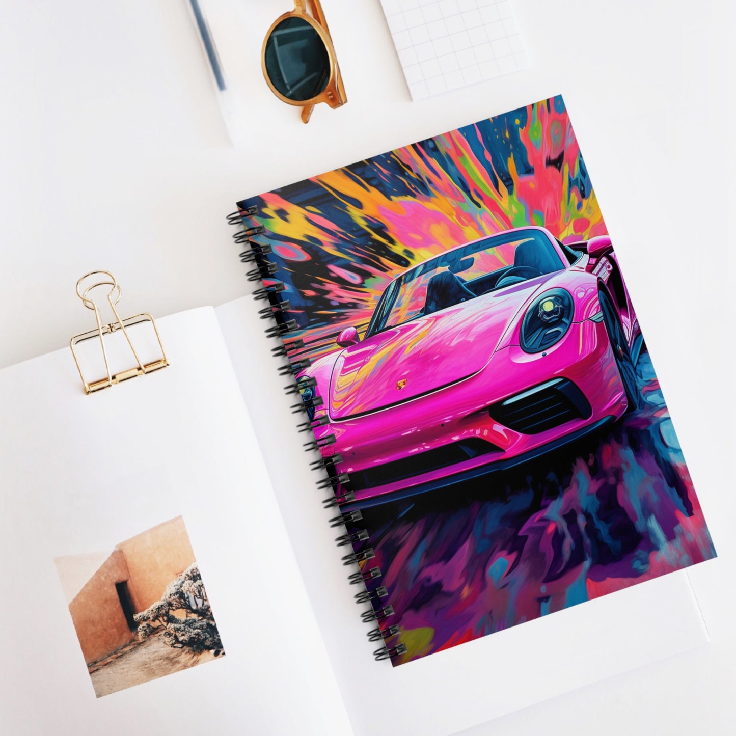 Spiral Notebook - Ruled Line Pink Porsche water fusion 2