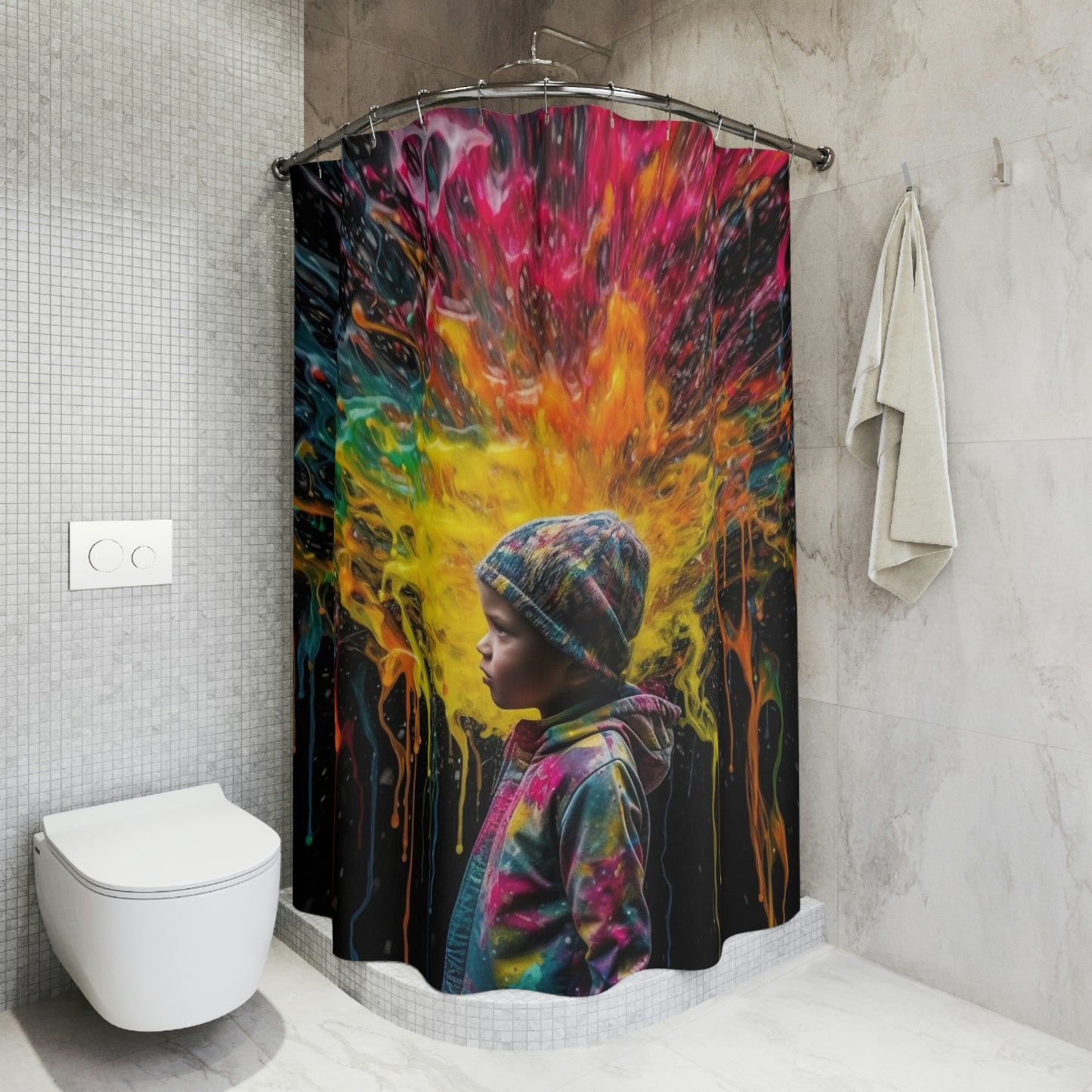 Polyester Shower Curtain kid color rain 3