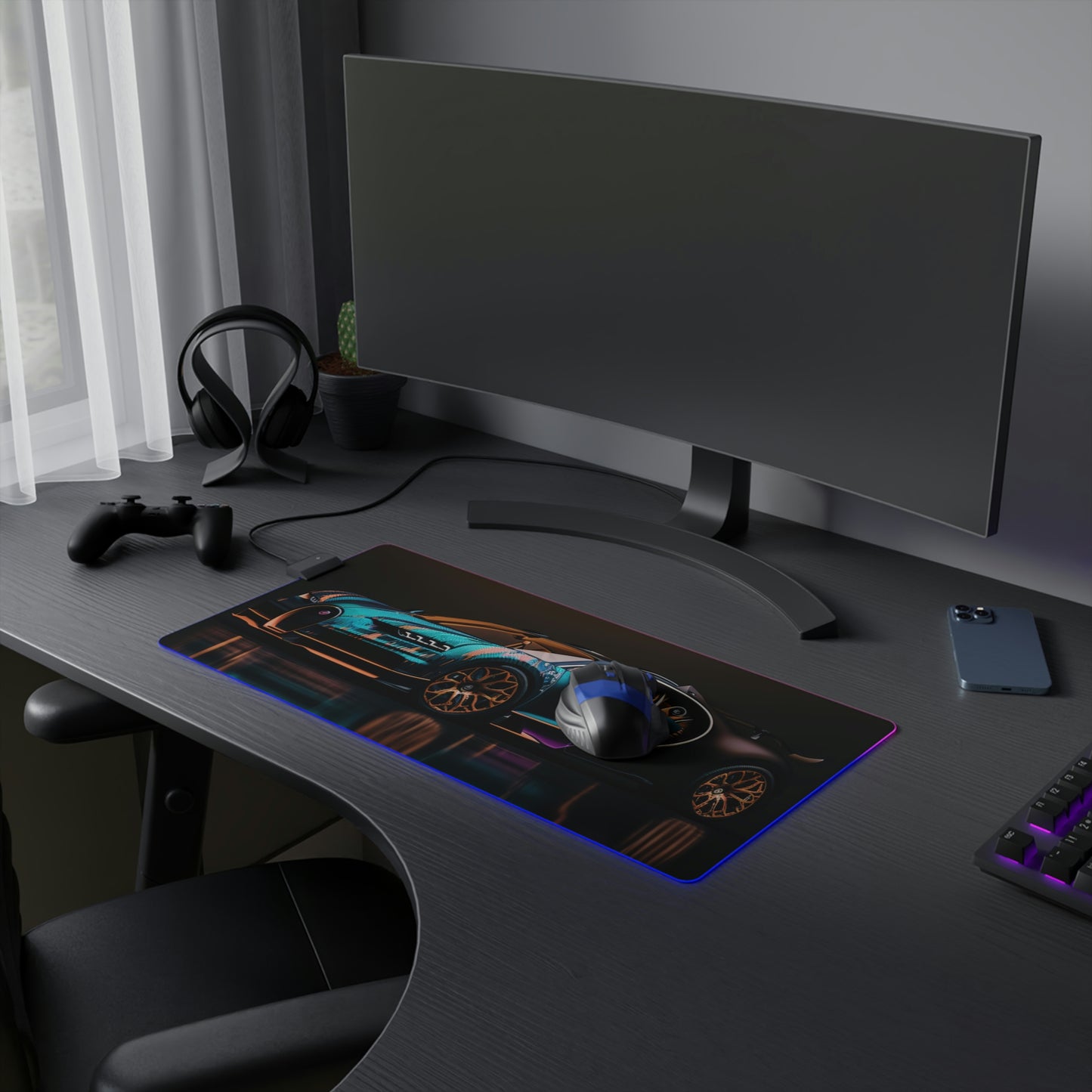 LED Gaming Mouse Pad Bugatti Blue 2