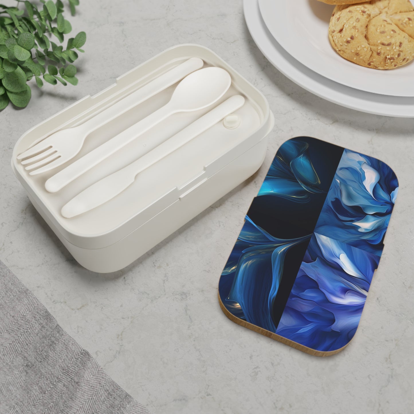 Bento Lunch Box Abstract Blue Tulip 5