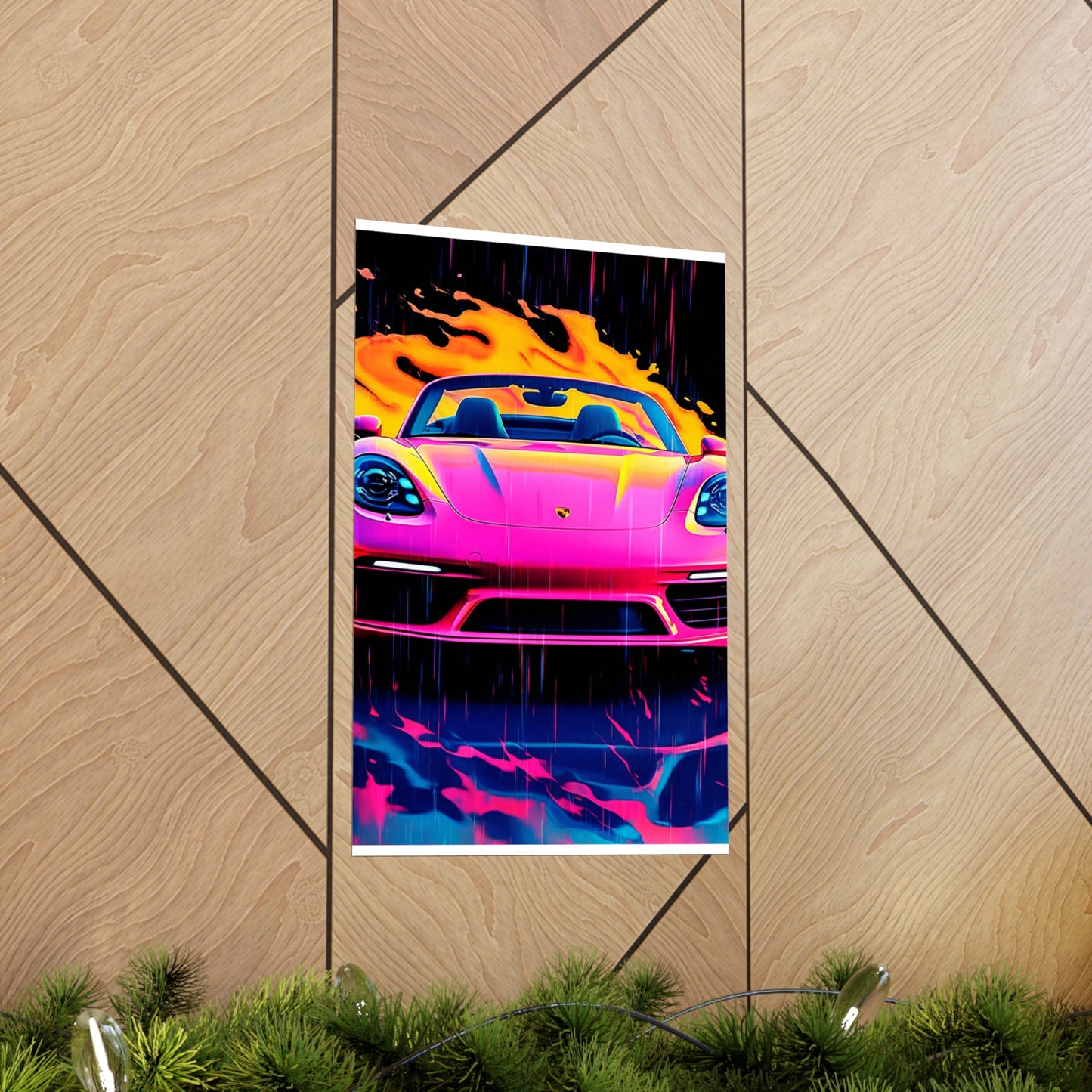 Premium Matte Vertical Posters Pink Porsche water fusion 1