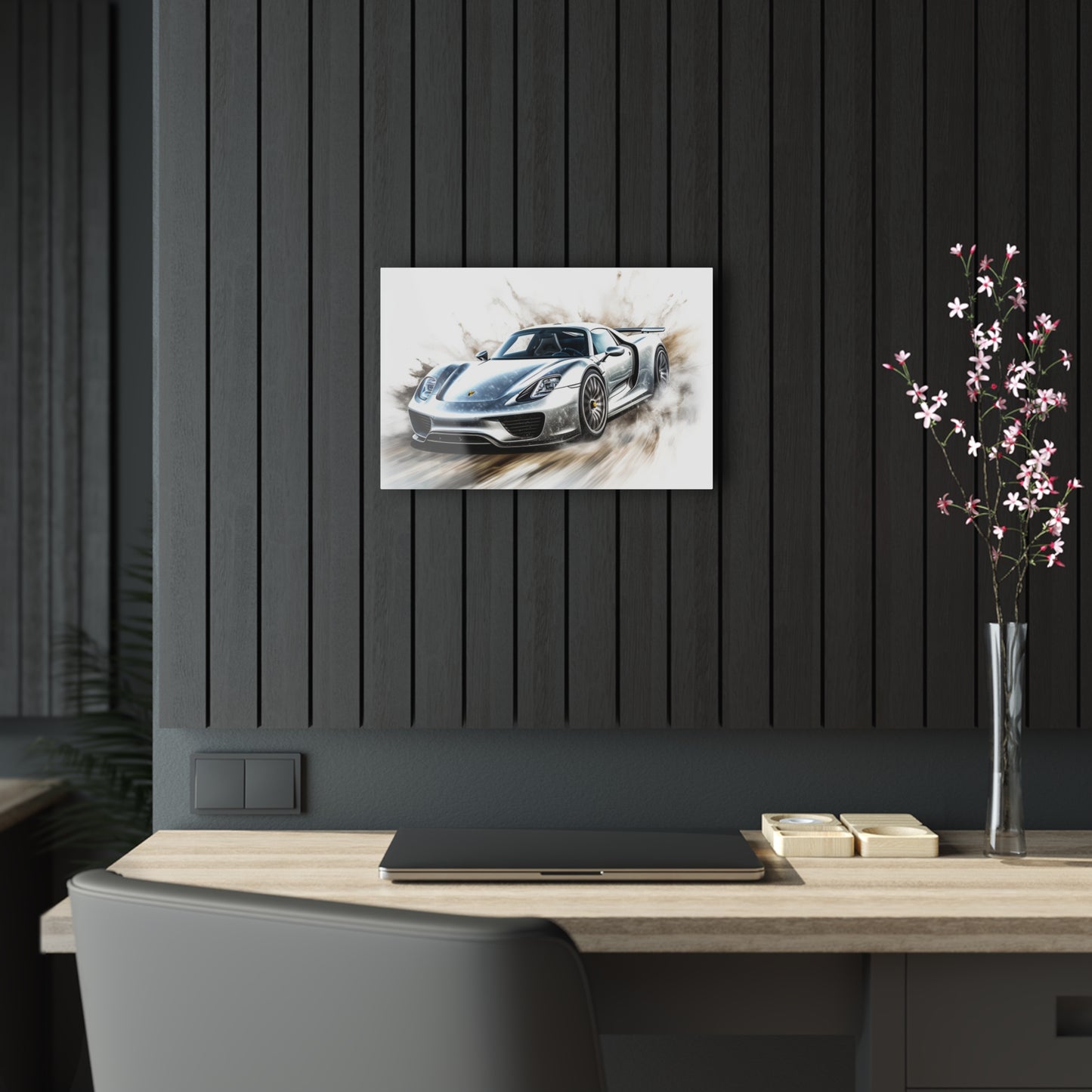 Acrylic Prints 918 Spyder white background driving fast with water splashing 2