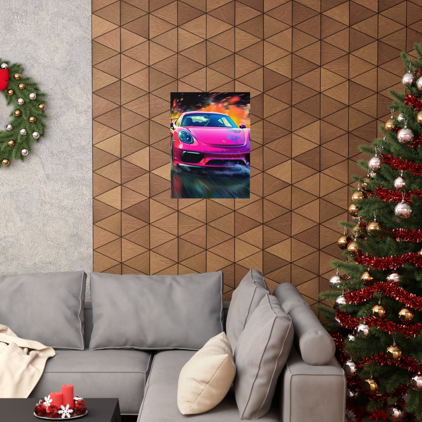 Premium Matte Vertical Posters Pink Porsche water fusion 4