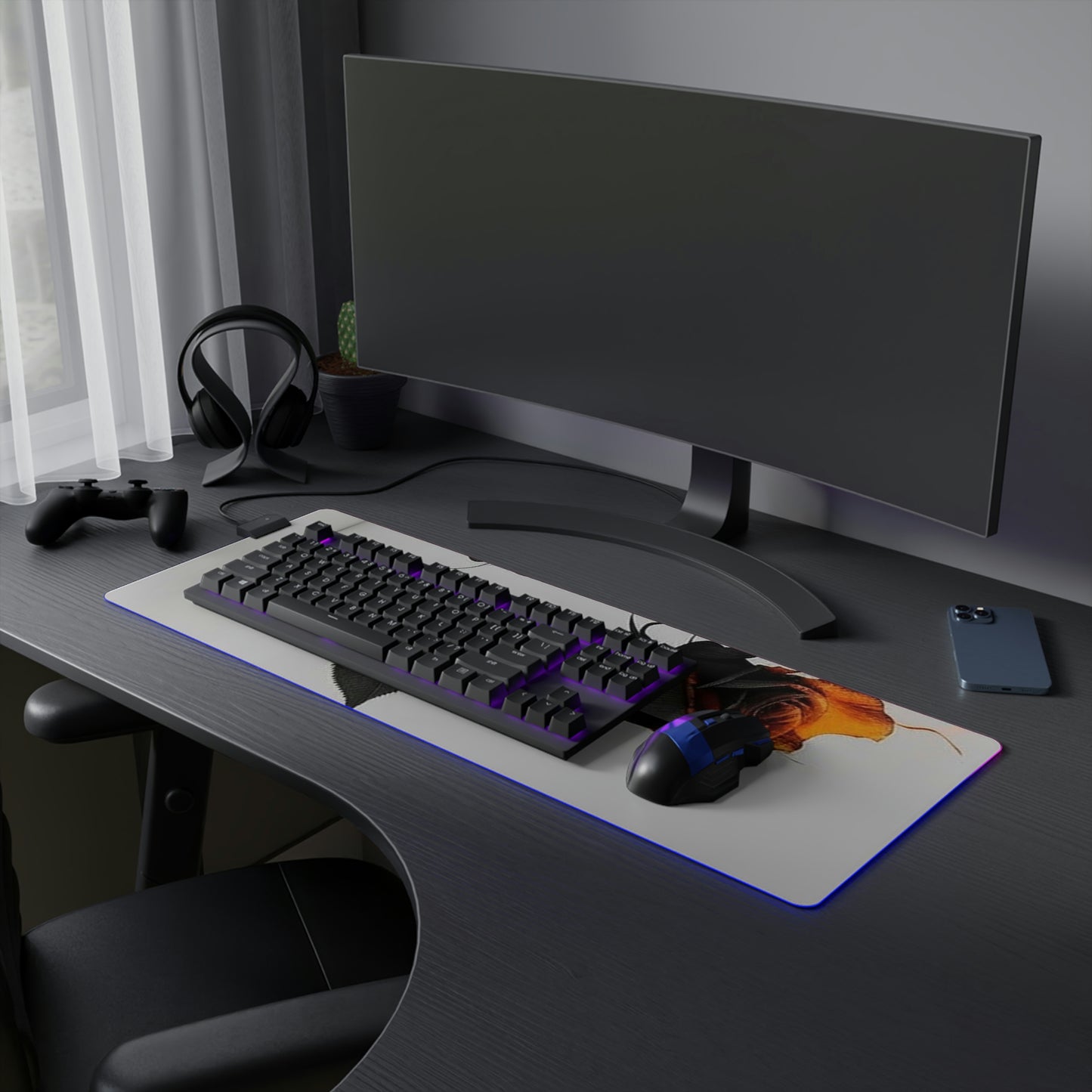 LED Gaming Mouse Pad Black Fire Rose 2