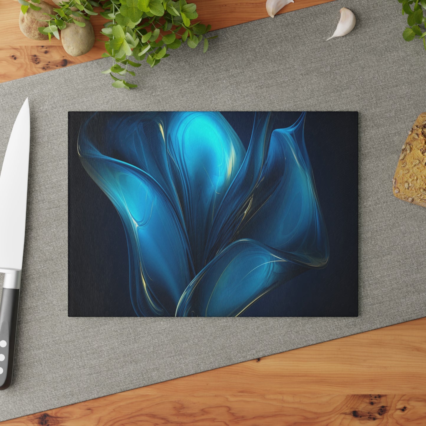 Glass Cutting Board Abstract Blue Tulip 2