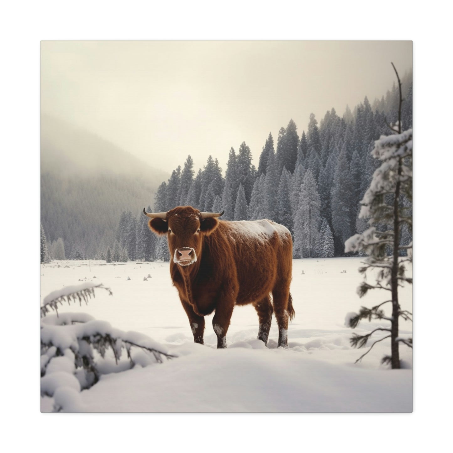 Canvas Gallery Wraps Cow Snow 3