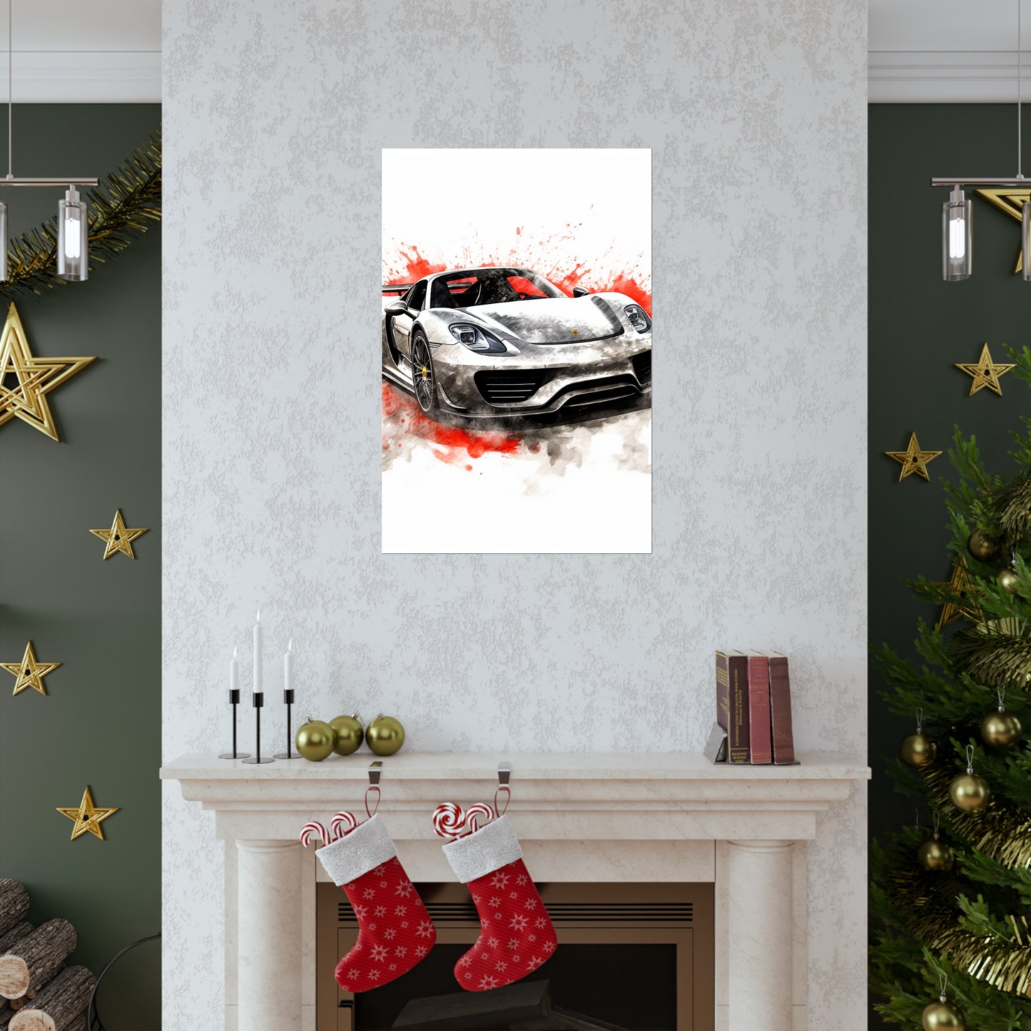 Premium Matte Vertical Posters 918 Spyder white background driving fast with water splashing 4