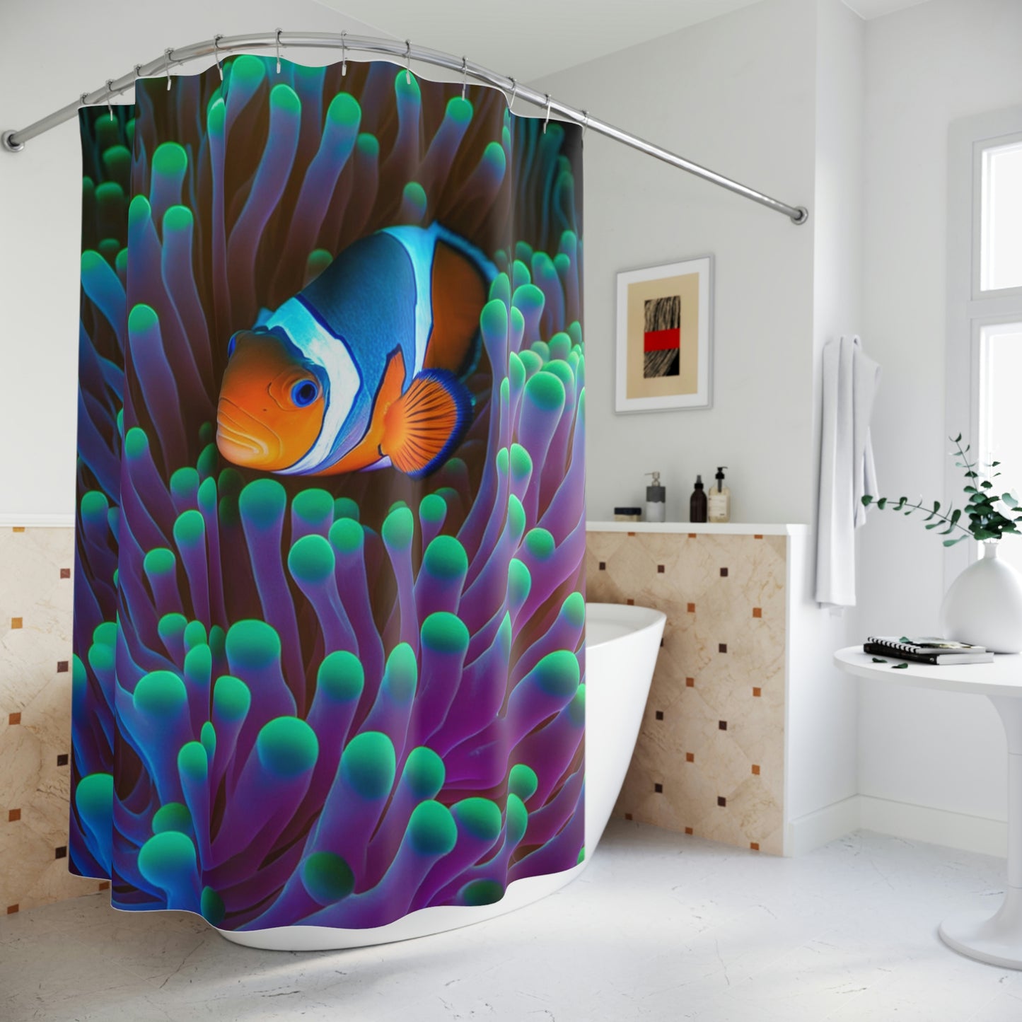 Polyester Shower Curtain clown fish anemone 1