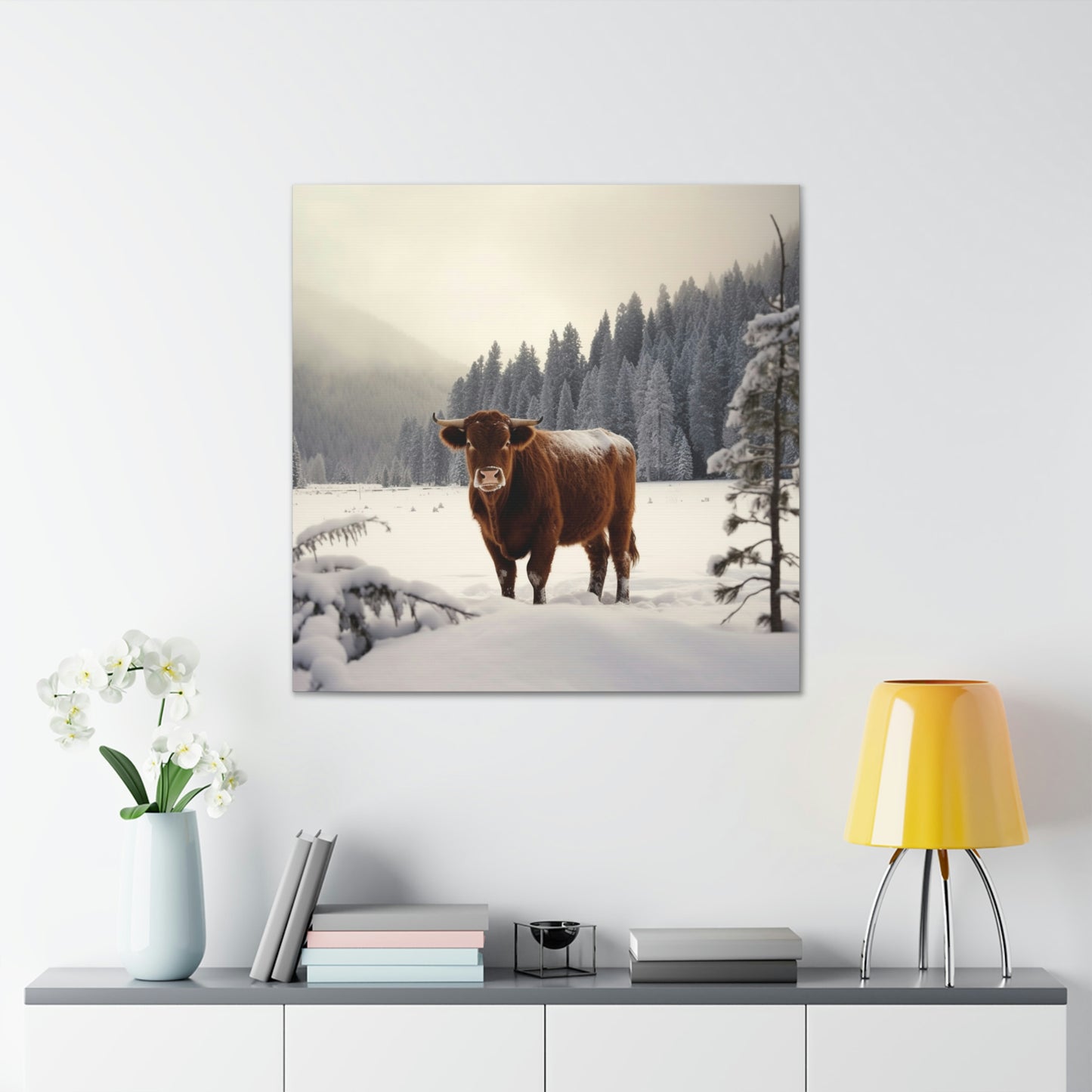 Canvas Gallery Wraps Cow Snow 3