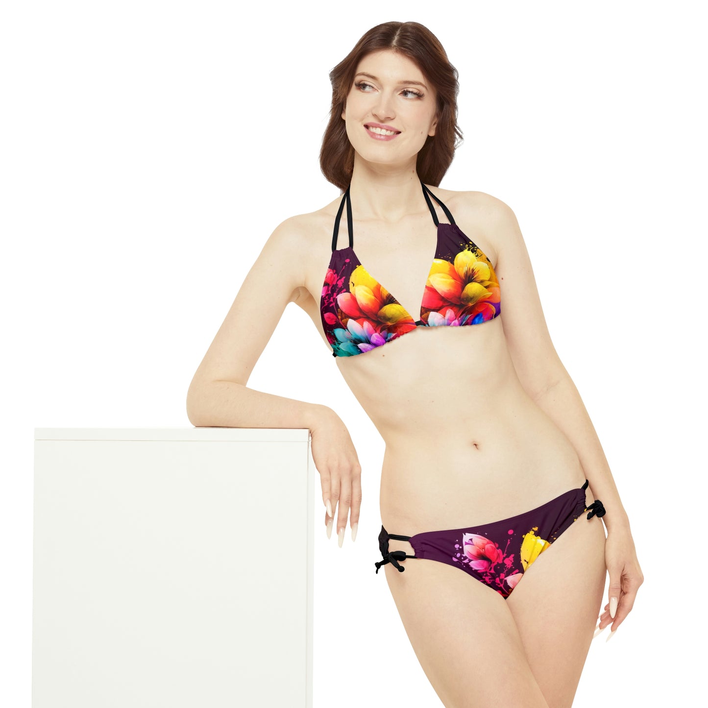 Strappy Bikini Set (AOP) Bright Spring Flowers 3