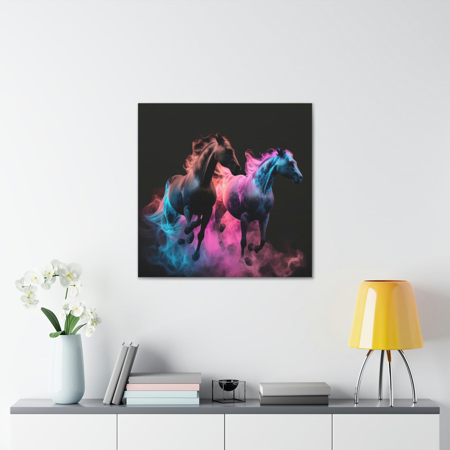 Canvas Gallery Wraps Horses Pink Blue Fire 1