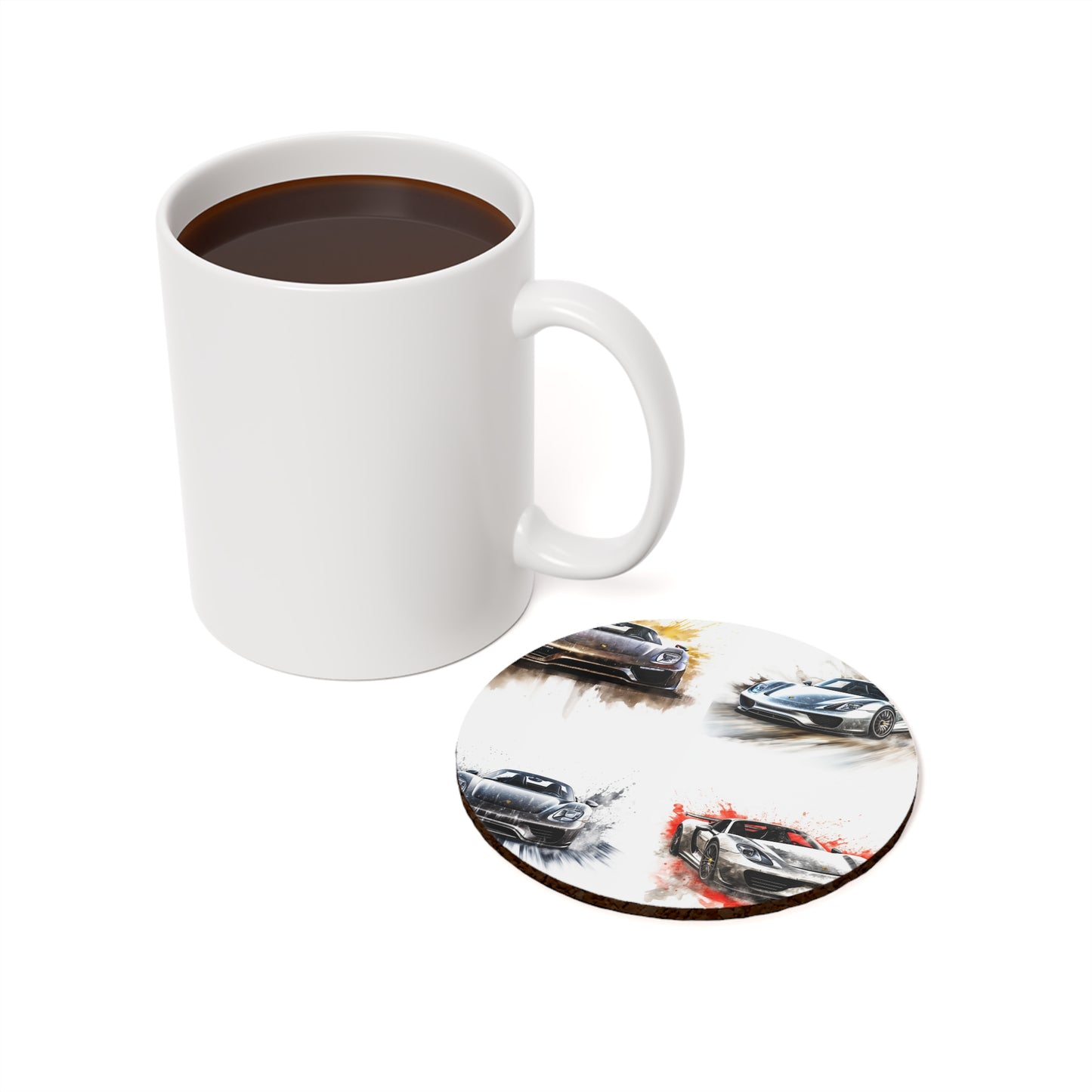 Cork Back Coaster 918 Spyder white background driving fast with water splashing 5