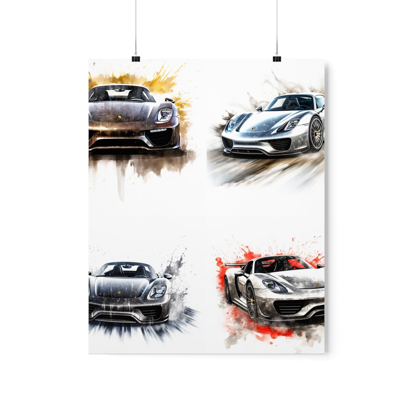 Premium Matte Vertical Posters 918 Spyder white background driving fast with water splashing 5