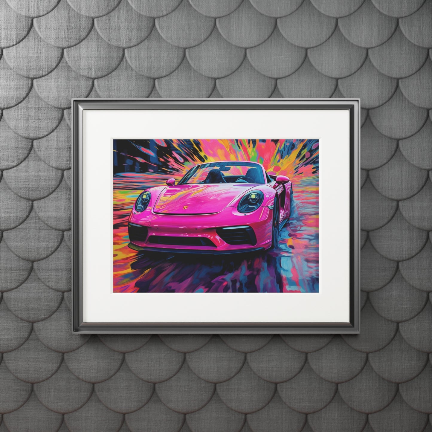 Fine Art Prints (Passepartout Paper Frame) Pink Porsche water fusion 2