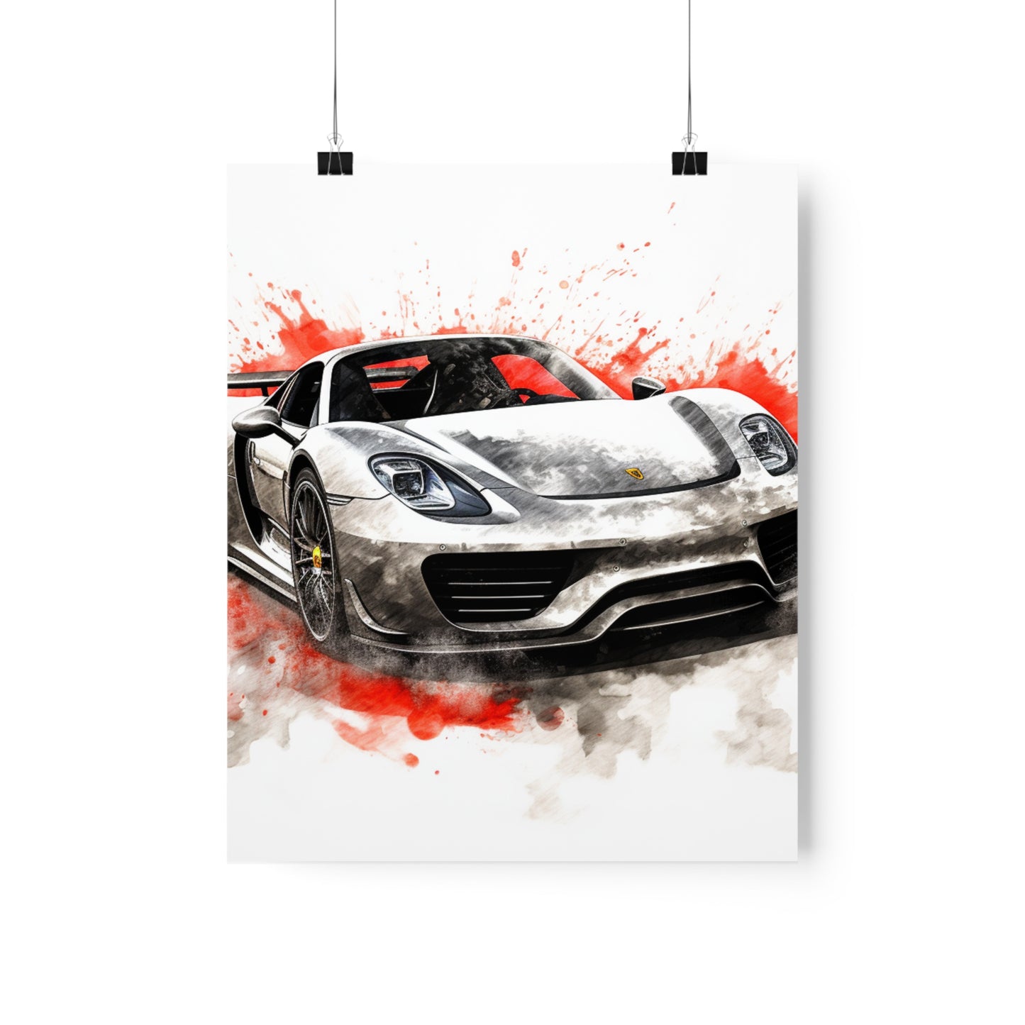 Premium Matte Vertical Posters 918 Spyder white background driving fast with water splashing 4