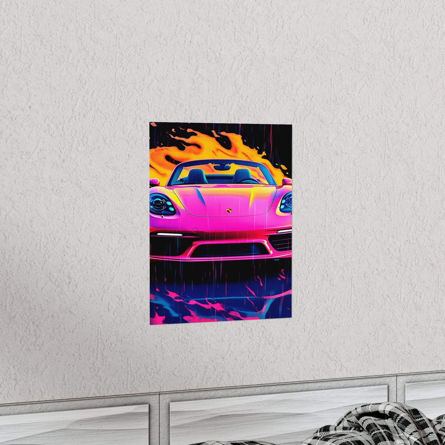 Premium Matte Vertical Posters Pink Porsche water fusion 1