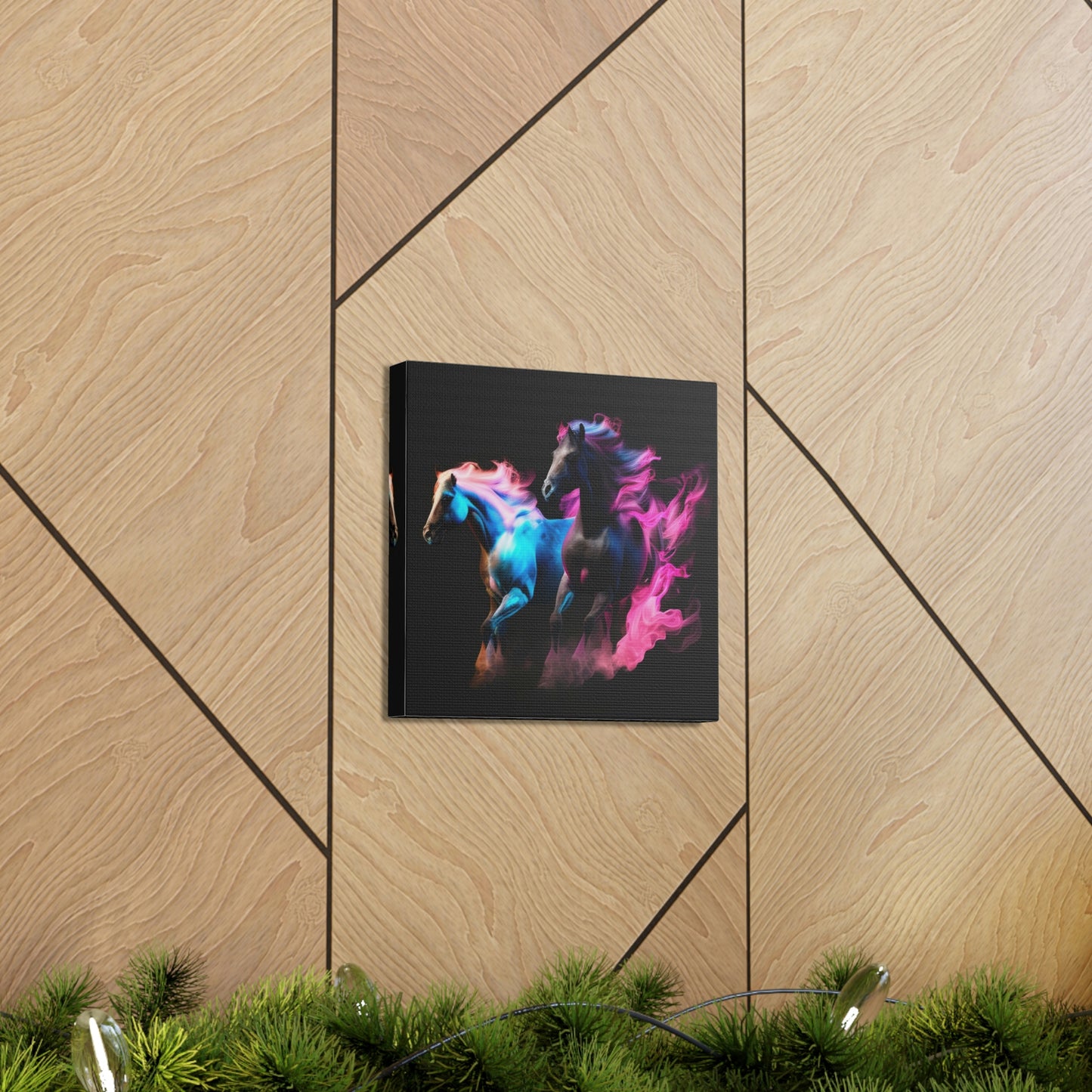 Canvas Gallery Wraps Horses Pink Blue Fire 3