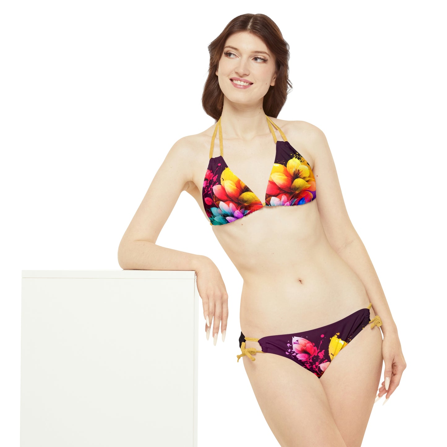 Strappy Bikini Set (AOP) Bright Spring Flowers 3