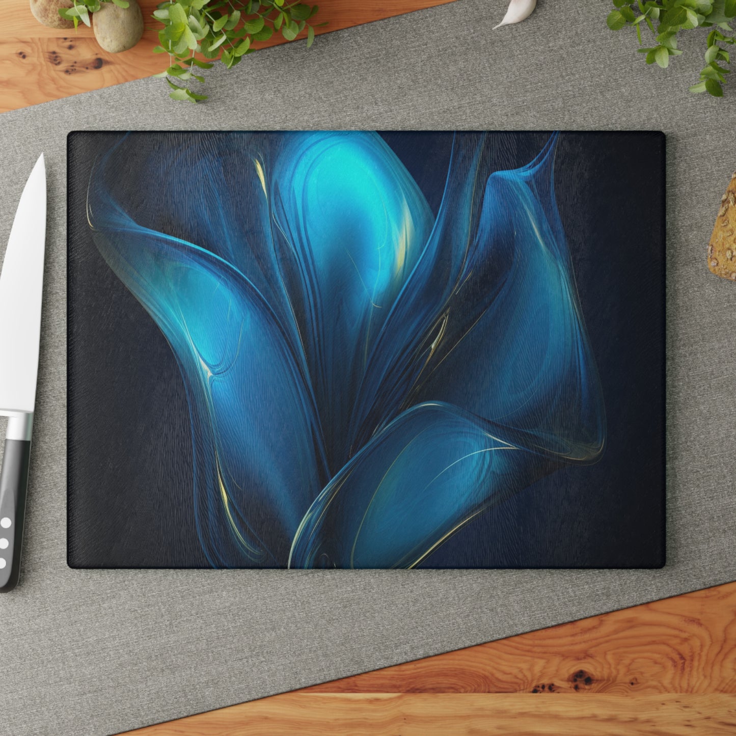 Glass Cutting Board Abstract Blue Tulip 2