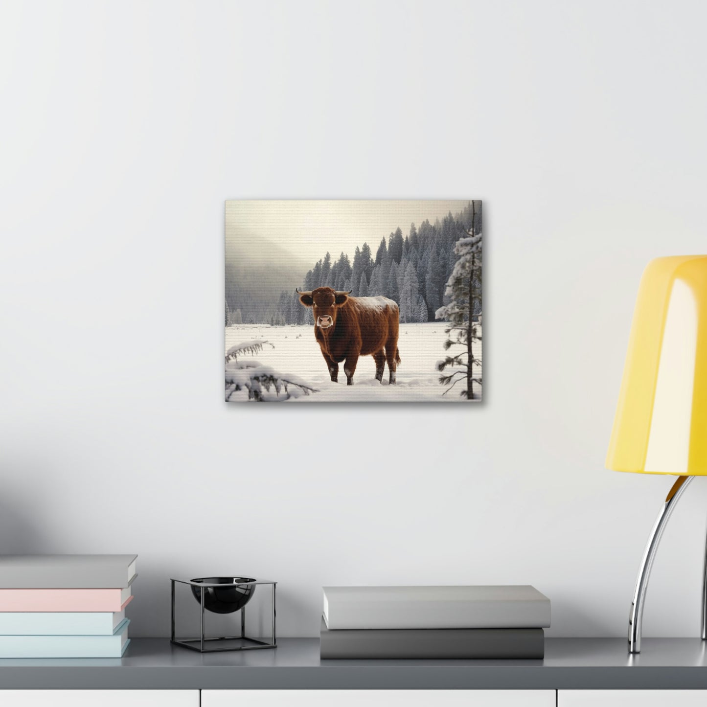 Canvas Gallery Wraps Cow Snow 3