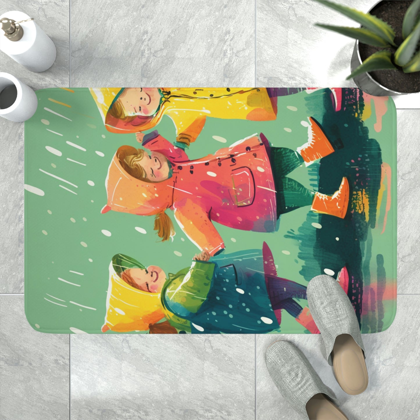 Memory Foam Bath Mat kids dancing rain 6