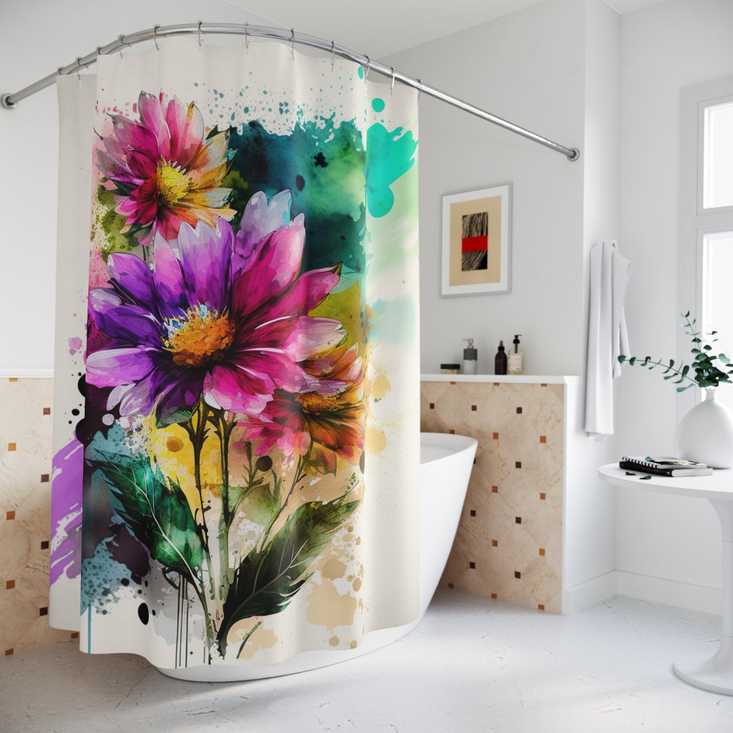 Polyester Shower Curtain bright spring flowers 1