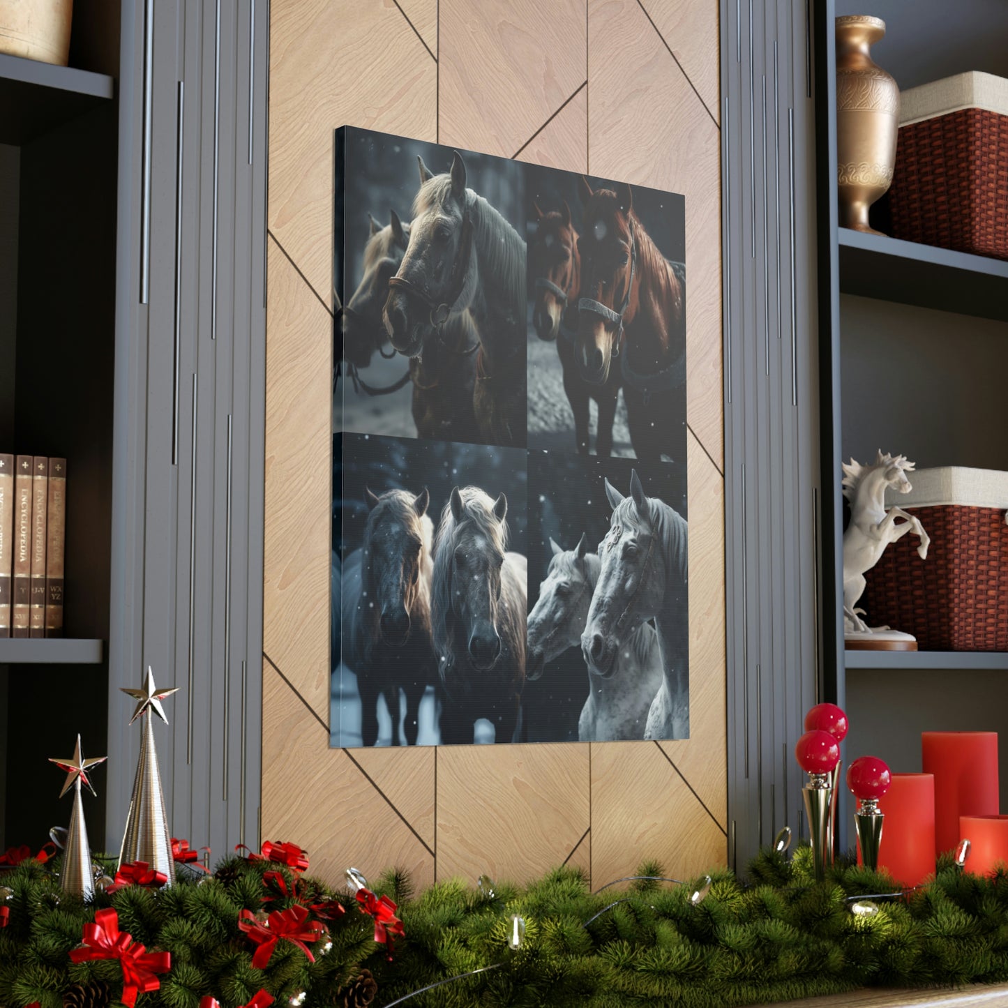 Canvas Gallery Wraps Two Snow Horses 4 Pack