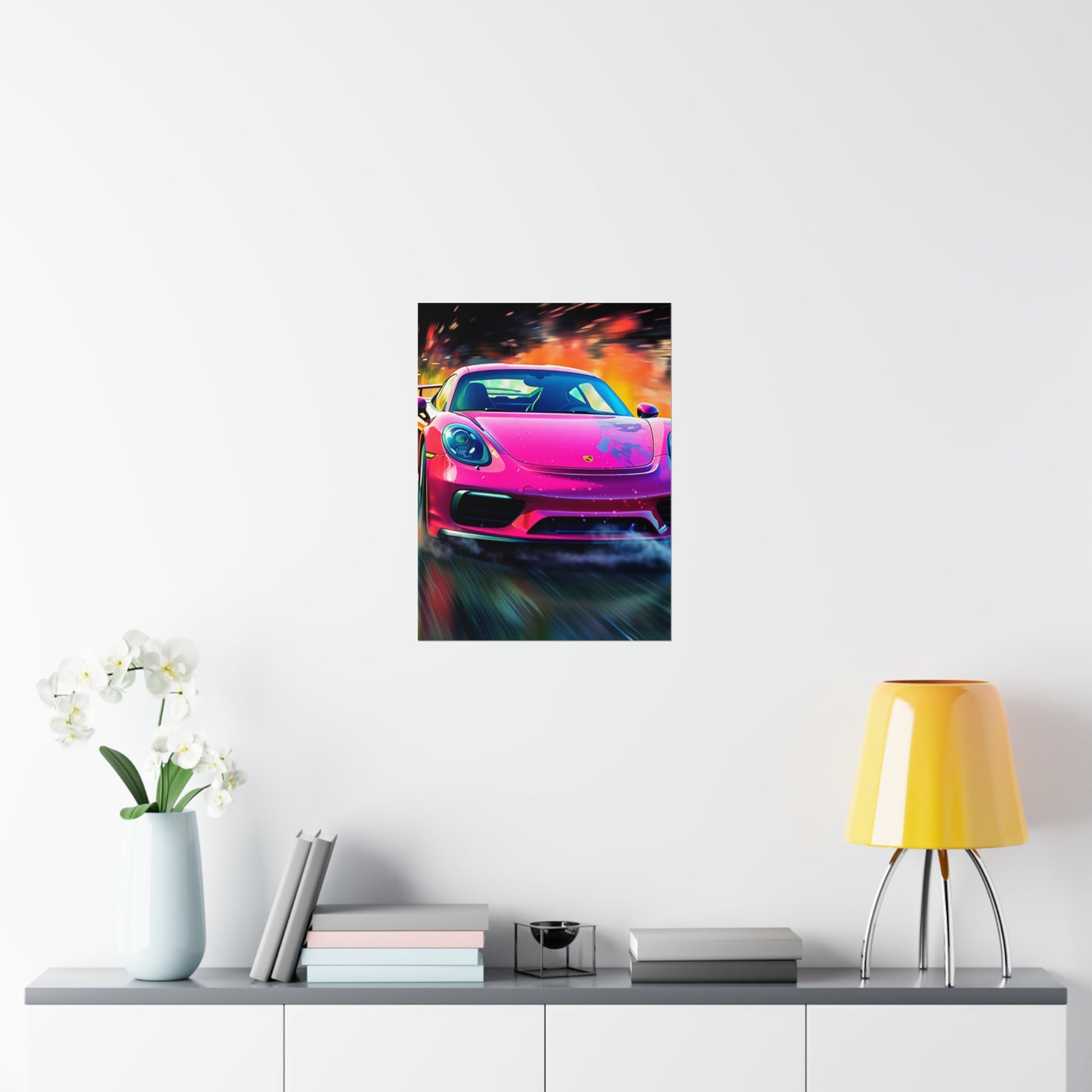 Premium Matte Vertical Posters Pink Porsche water fusion 4