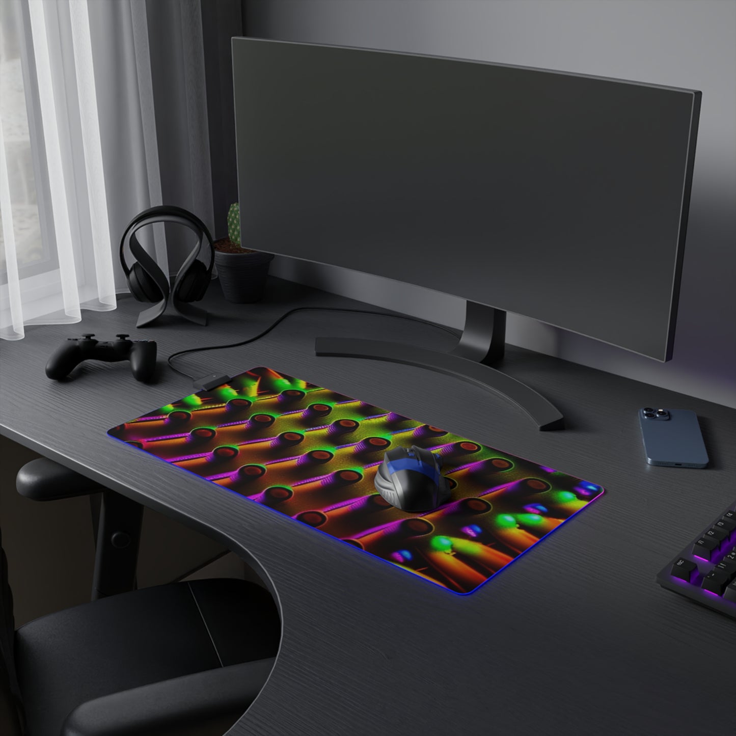 LED Gaming Mouse Pad Macro Cactus neon square 1