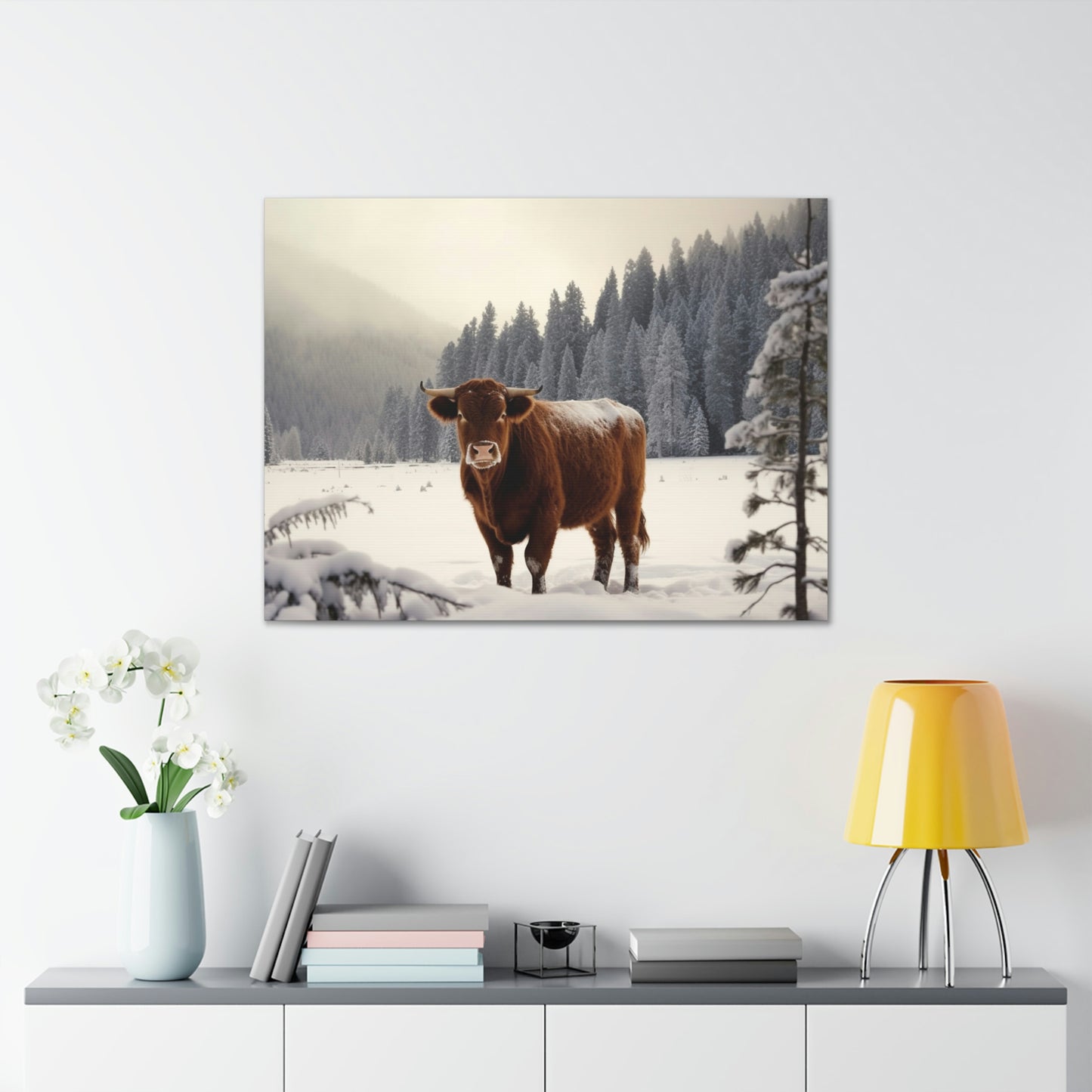 Canvas Gallery Wraps Cow Snow 3