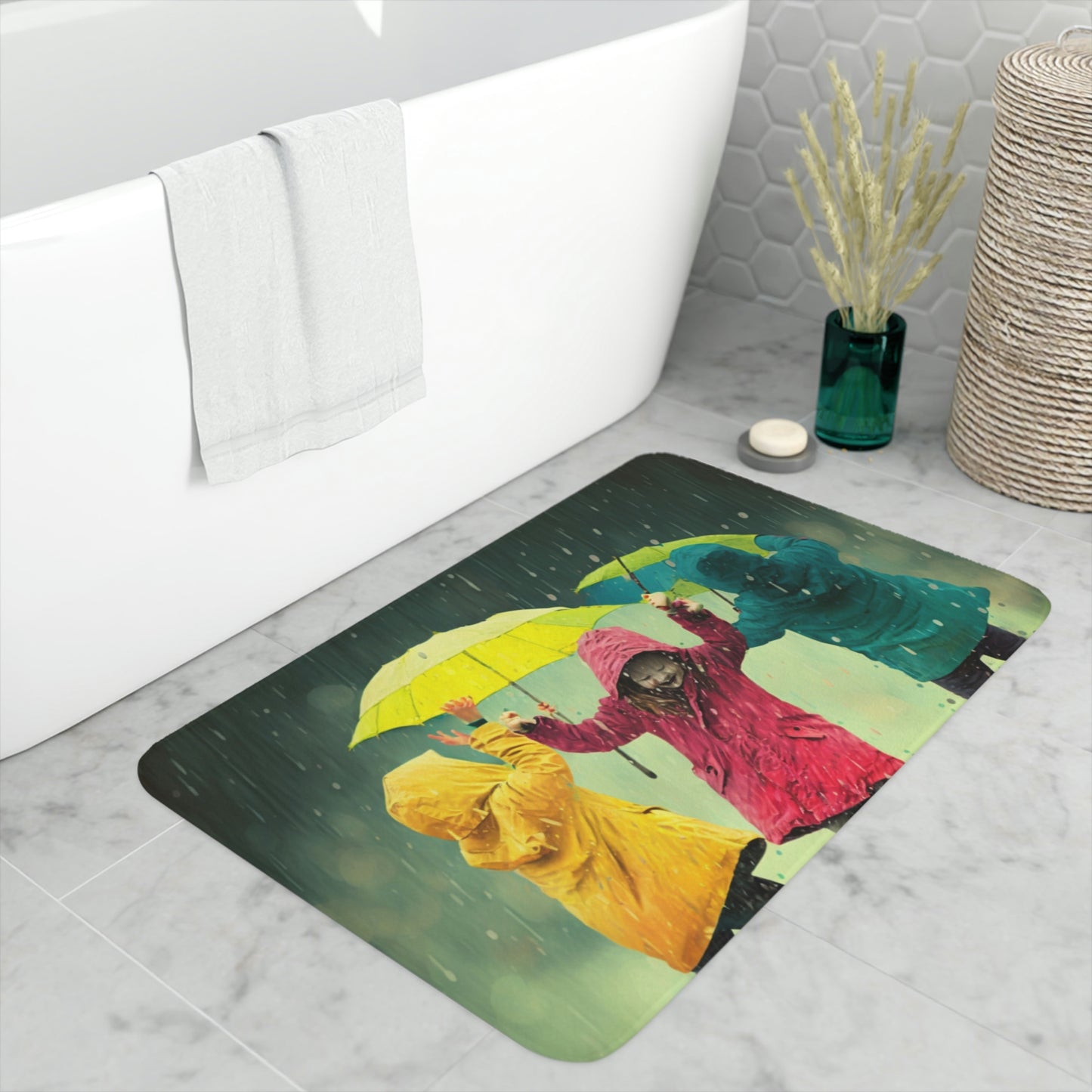 Memory Foam Bath Mat kids dancing rain 2