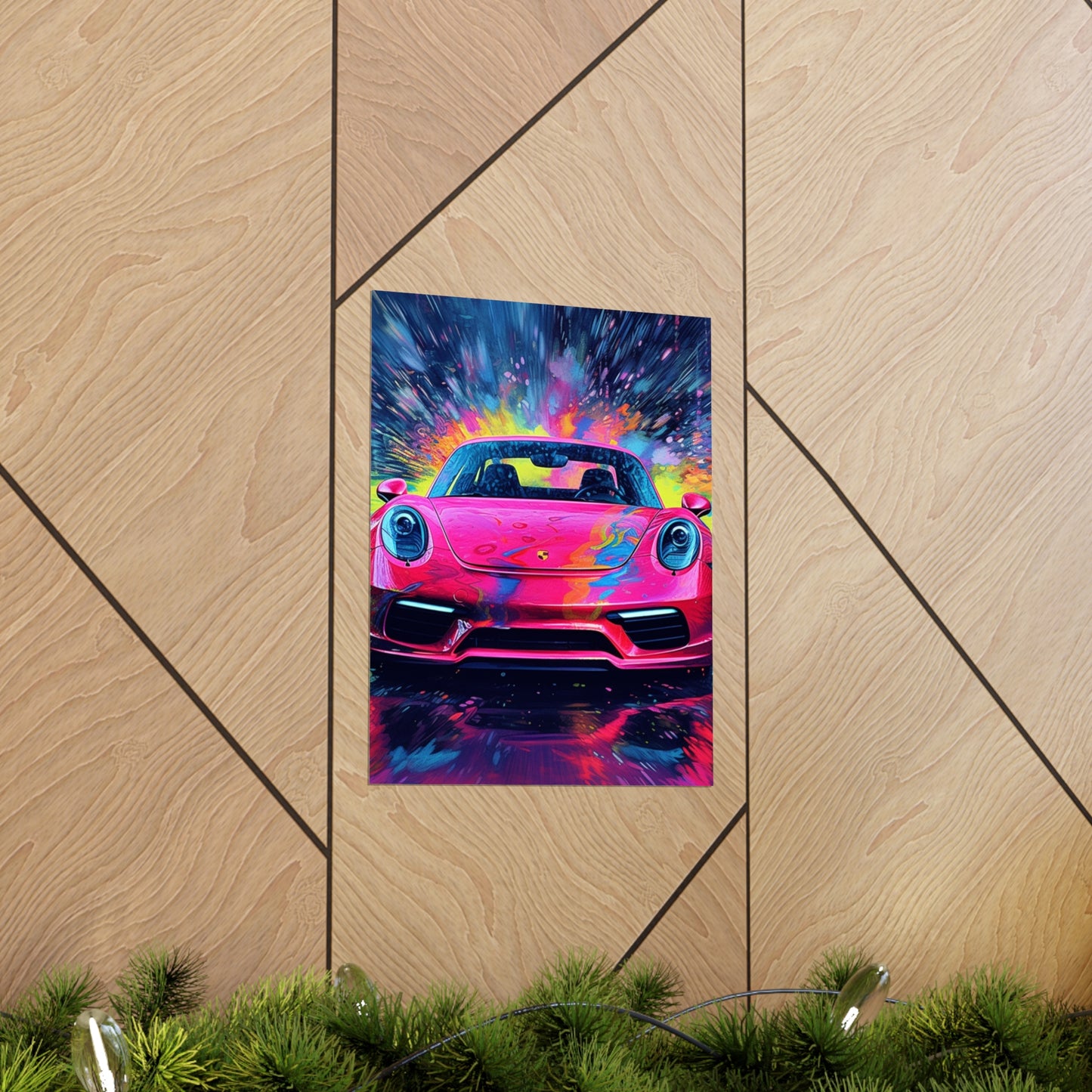 Premium Matte Vertical Posters Pink Porsche water fusion 3