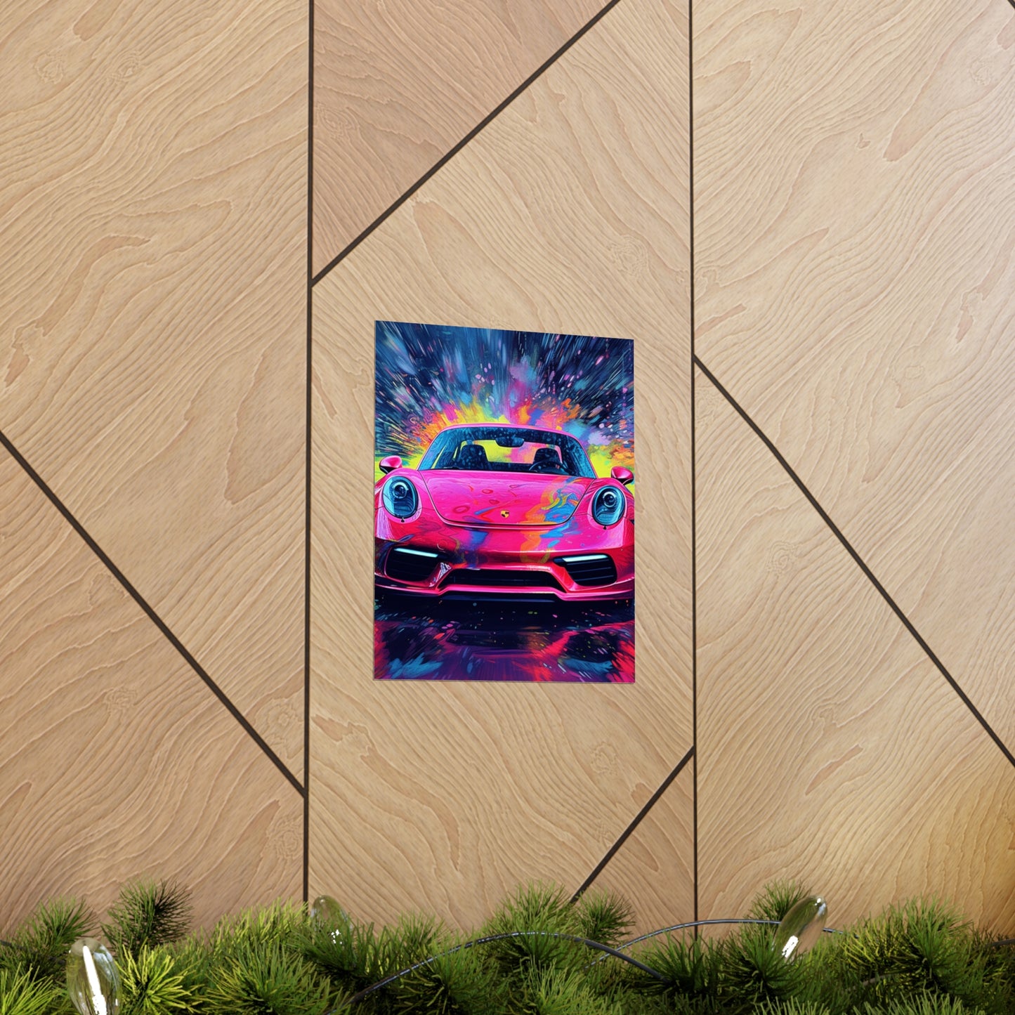 Premium Matte Vertical Posters Pink Porsche water fusion 3