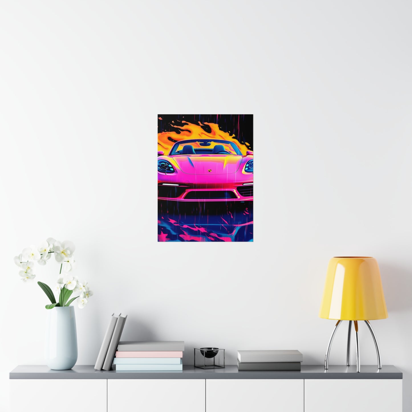 Premium Matte Vertical Posters Pink Porsche water fusion 1