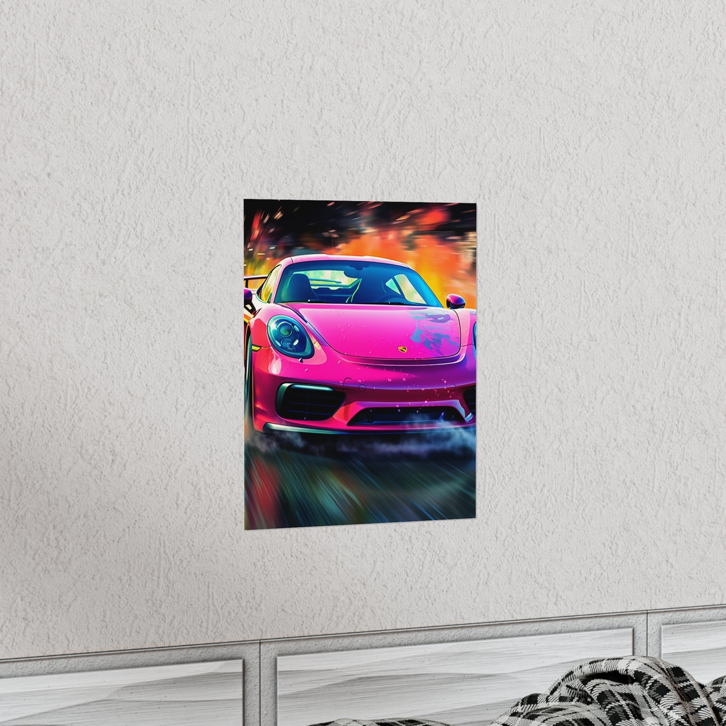 Premium Matte Vertical Posters Pink Porsche water fusion 4