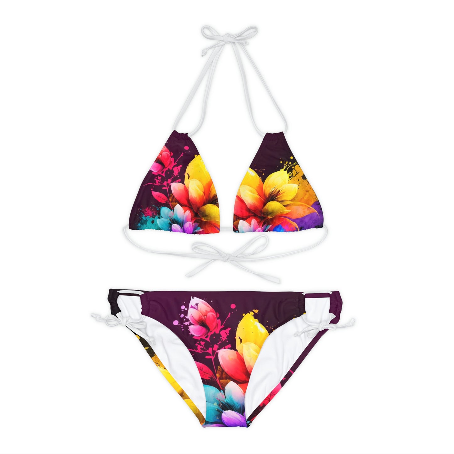 Strappy Bikini Set (AOP) Bright Spring Flowers 3