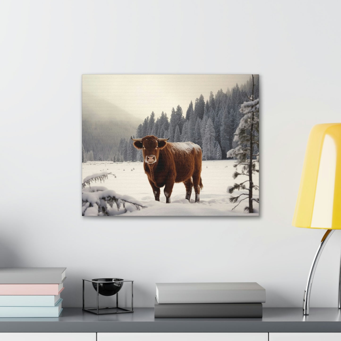 Canvas Gallery Wraps Cow Snow 3