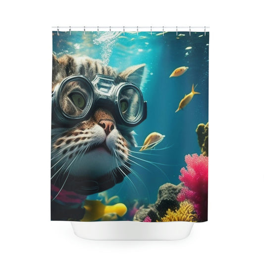 Polyester Shower Curtain scuba cat 2