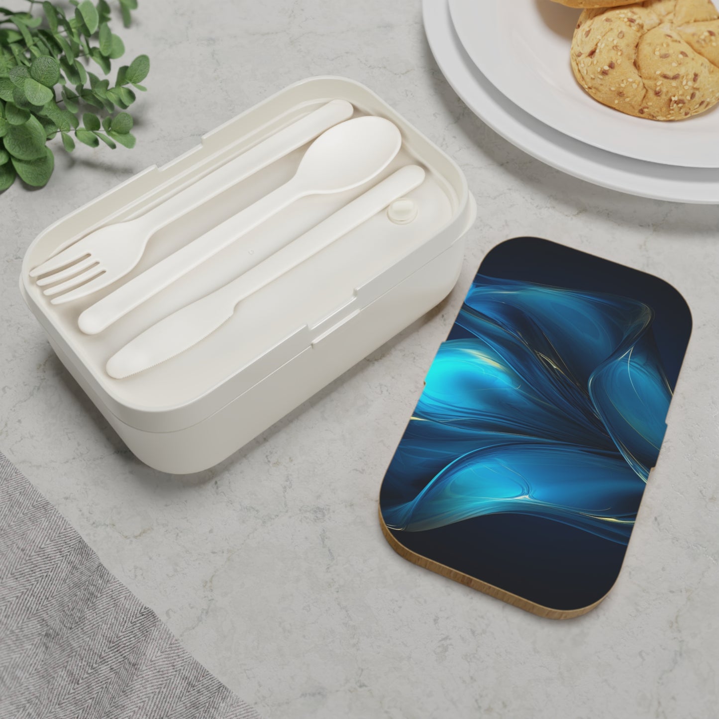 Bento Lunch Box Abstract Blue Tulip 2