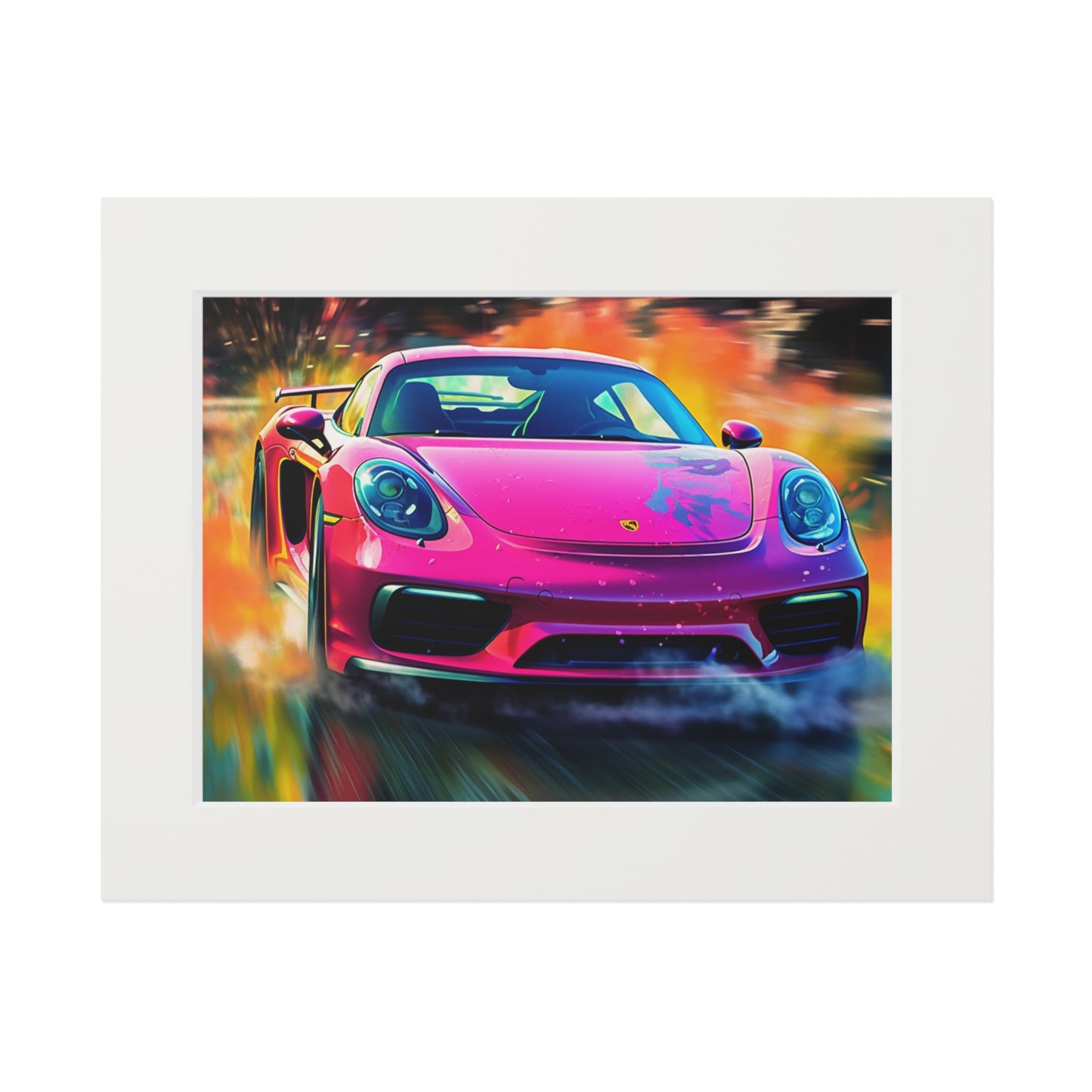 Fine Art Prints (Passepartout Paper Frame) Pink Porsche water fusion 4