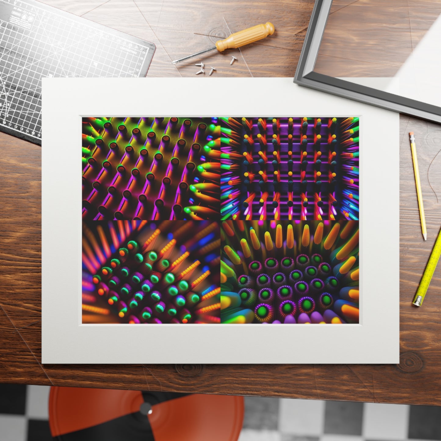 Fine Art Prints (Passepartout Paper Frame) Macro Cactus neon square