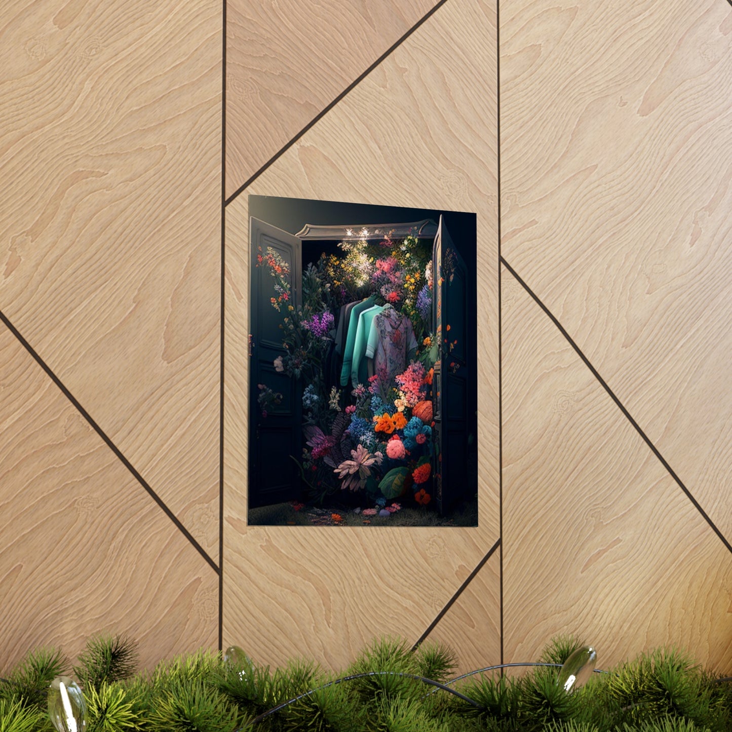 Premium Matte Vertical Posters A Wardrobe Surrounded by Flowers 1