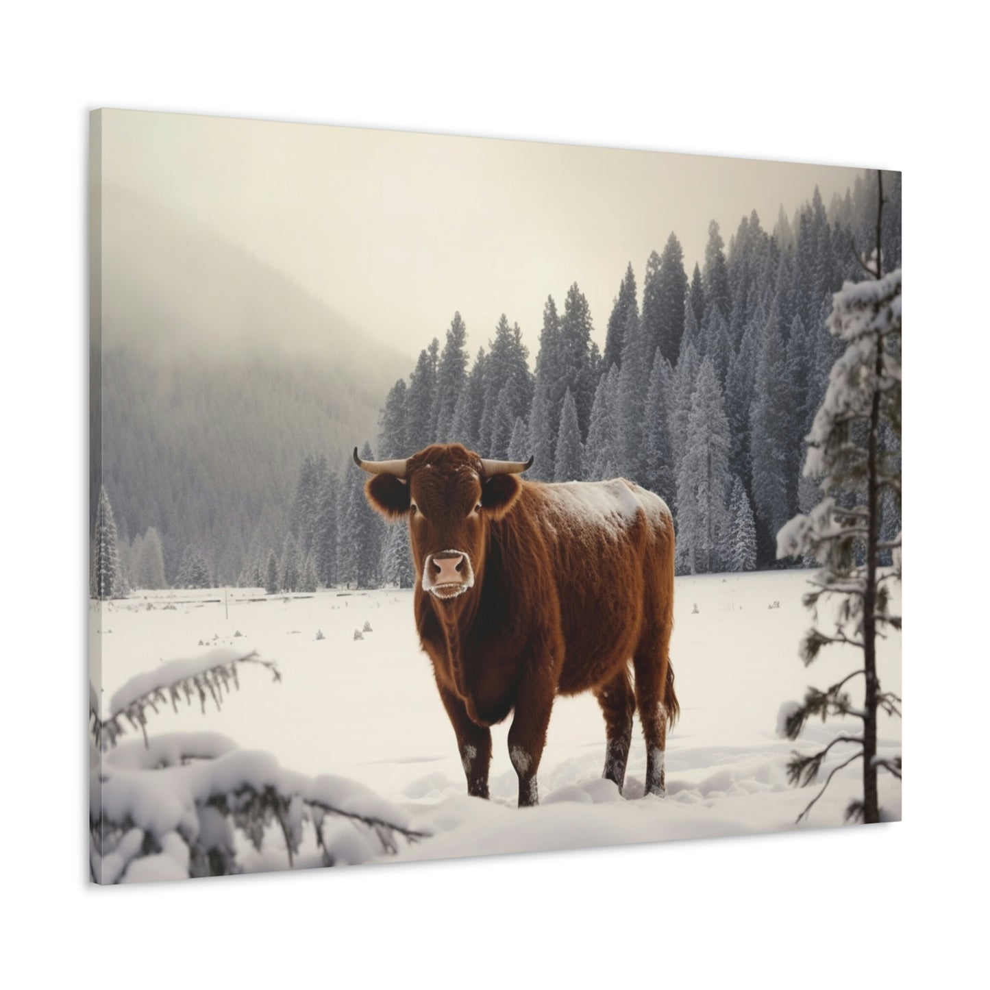 Canvas Gallery Wraps Cow Snow 3